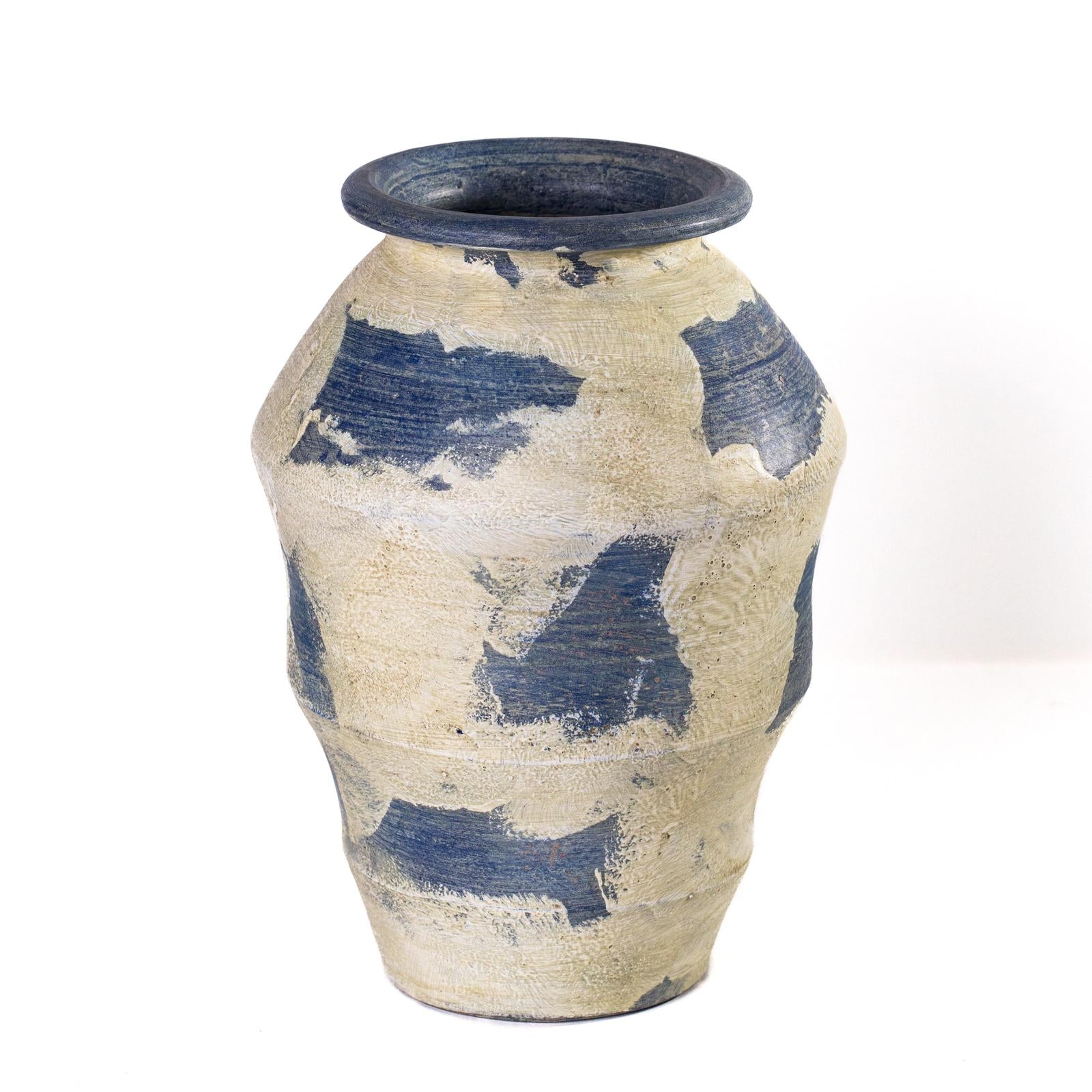 TOV Furniture Visha Cream and Blue Terracotta Decorative Vase