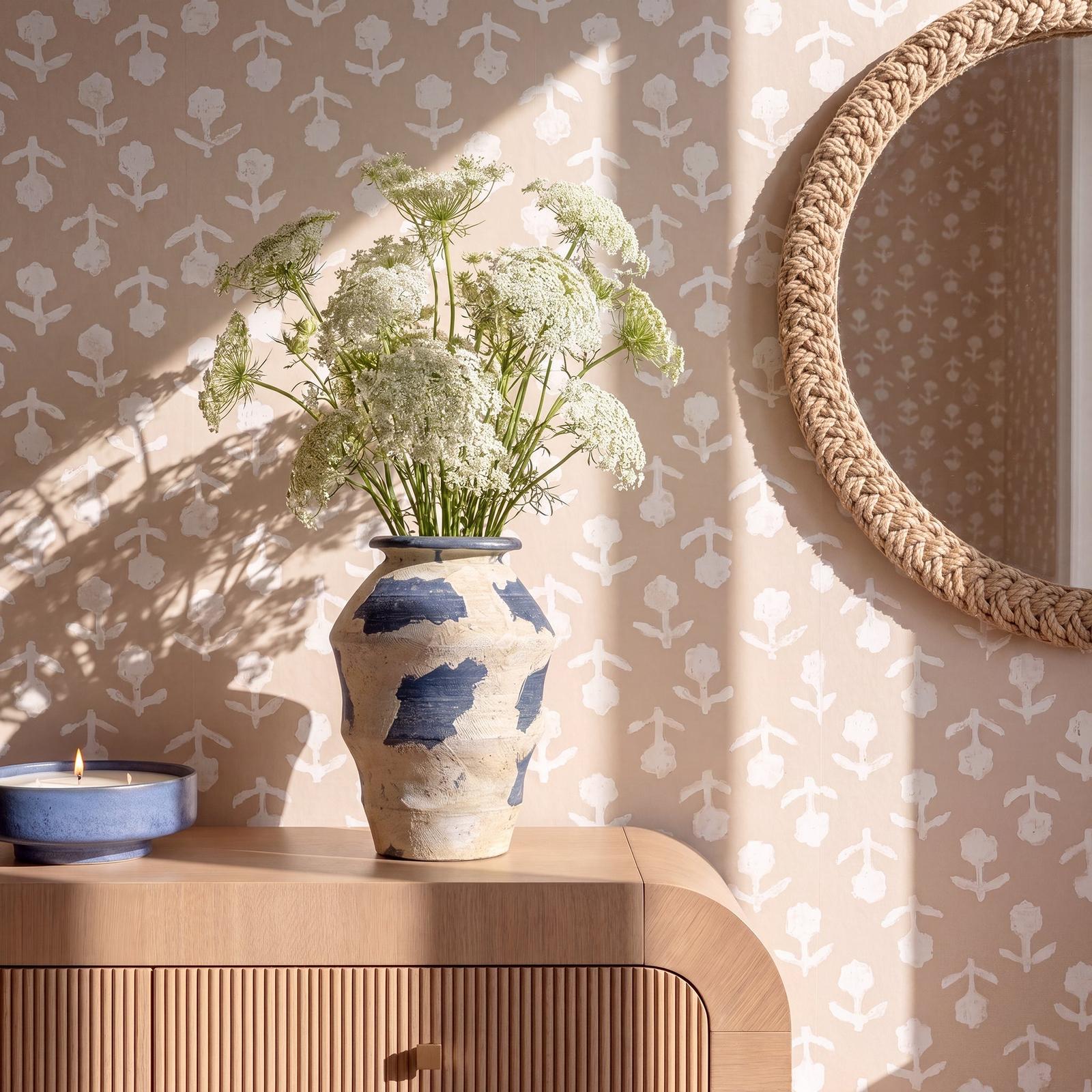 TOV Furniture Visha Cream and Blue Terracotta Decorative Vase