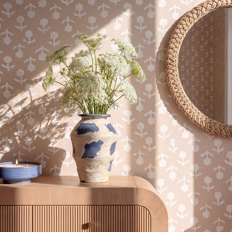 TOV Furniture Visha Cream and Blue Terracotta Decorative Vase