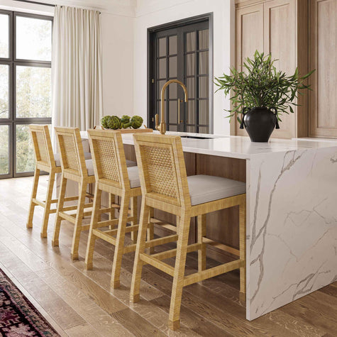 TOV Furniture Amara Rattan & Cream Contract-Grade Linen Counter Stool