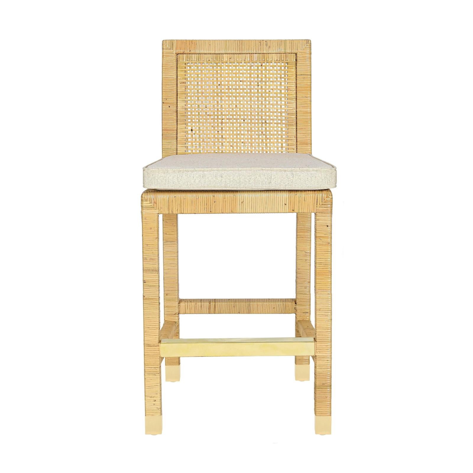 TOV Furniture Amara Rattan & Cream Contract-Grade Linen Counter Stool