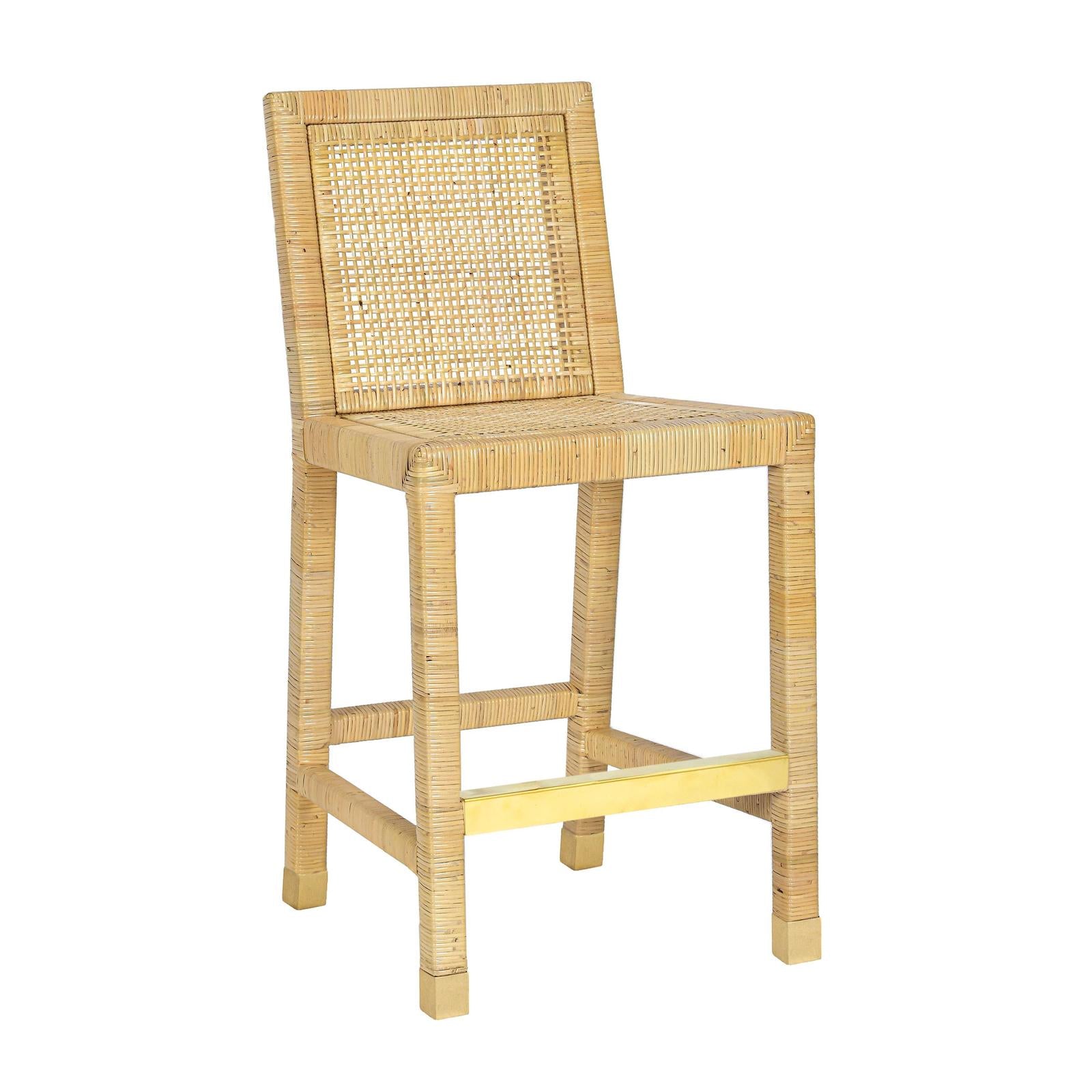 TOV Furniture Amara Rattan & Cream Contract-Grade Linen Counter Stool