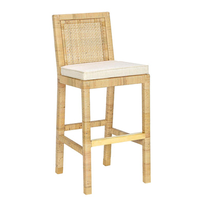 TOV Furniture Amara Rattan & Cream Contract-Grade Linen Bar Stool