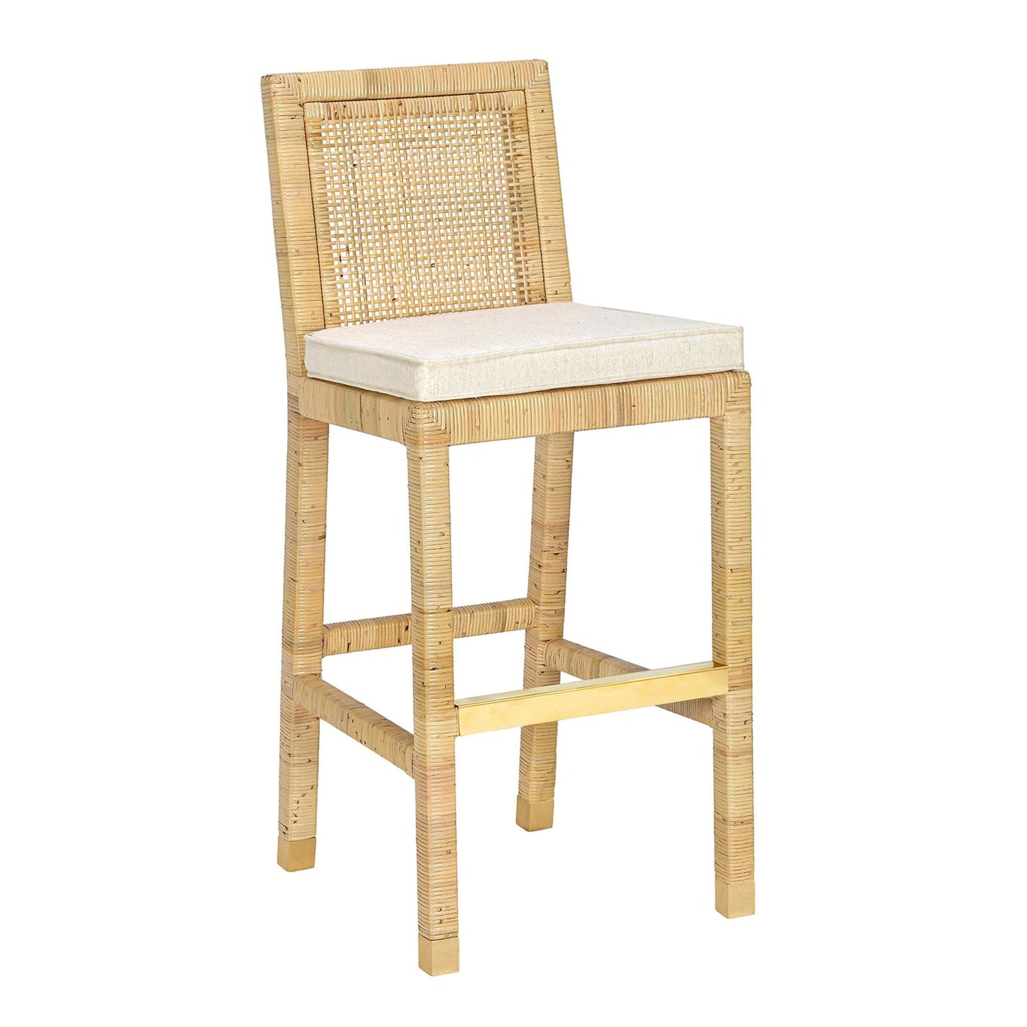 TOV Furniture Amara Rattan & Cream Contract-Grade Linen Bar Stool
