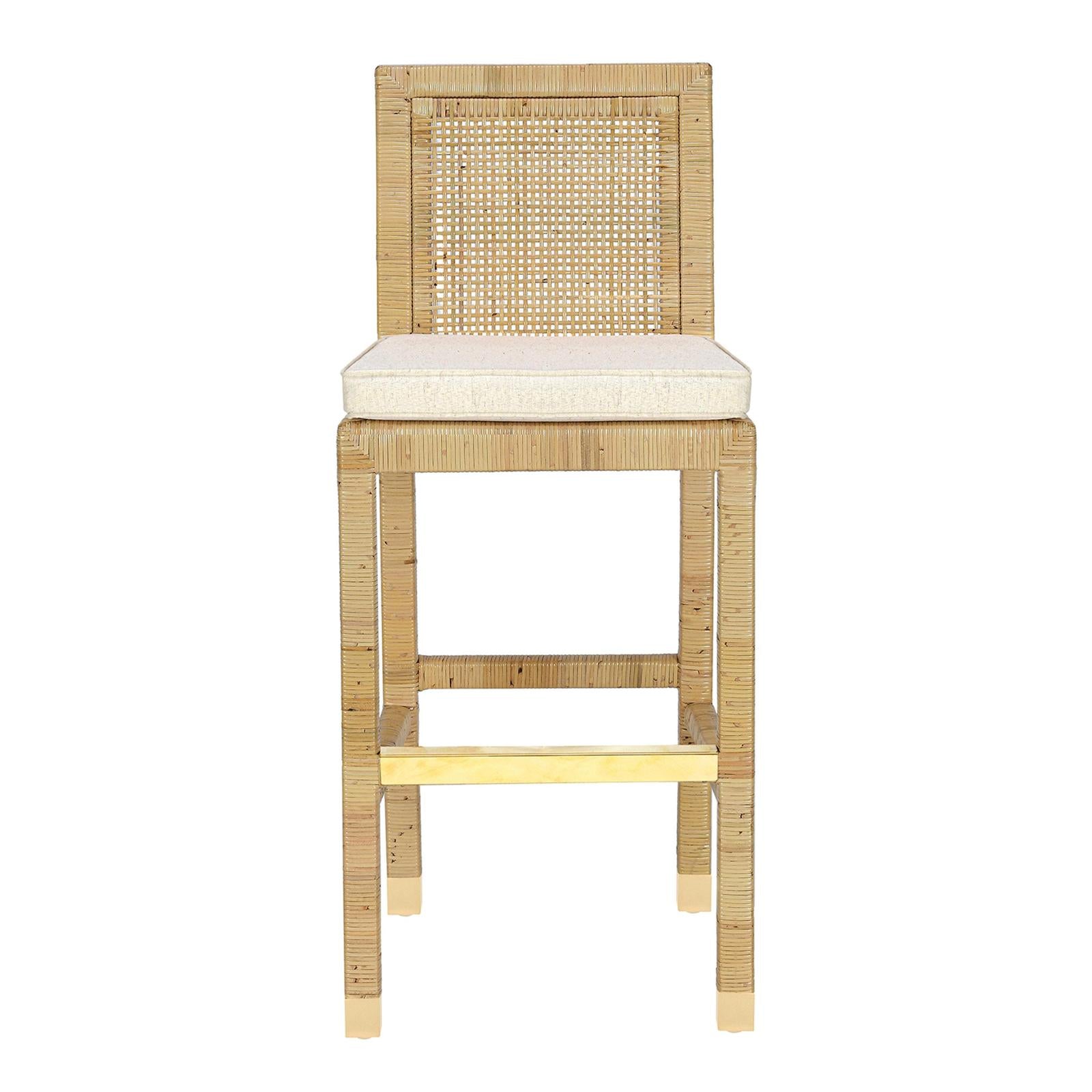 TOV Furniture Amara Rattan & Cream Contract-Grade Linen Bar Stool