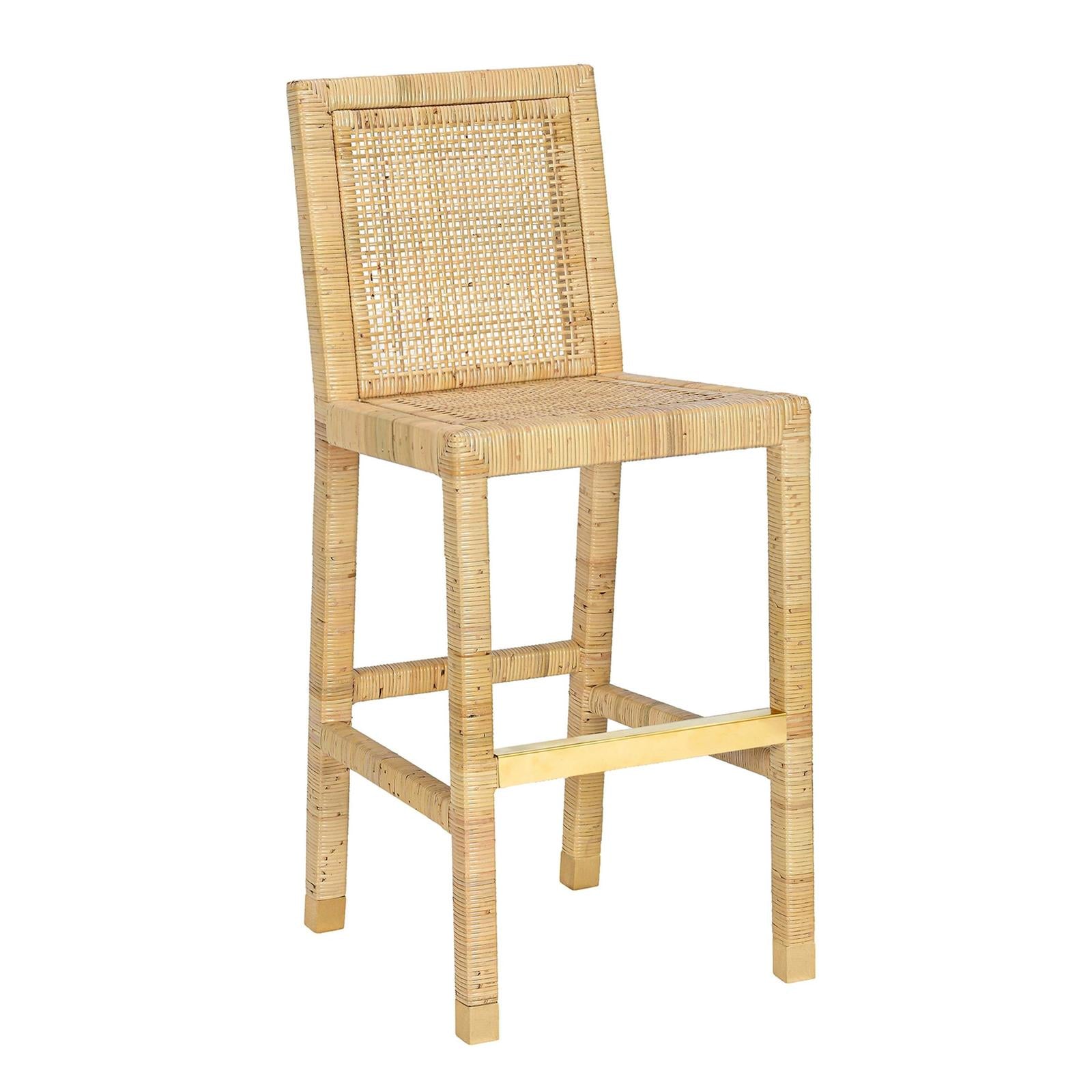 TOV Furniture Amara Rattan & Cream Contract-Grade Linen Bar Stool