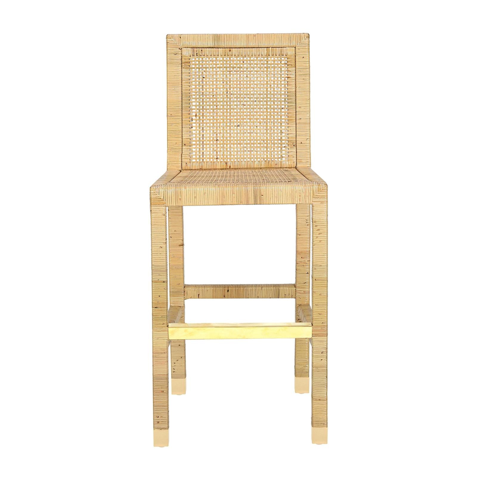 TOV Furniture Amara Rattan & Cream Contract-Grade Linen Bar Stool