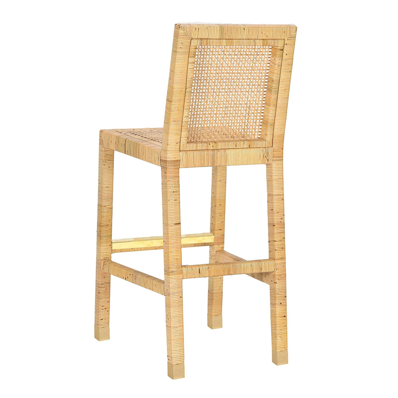TOV Furniture Amara Rattan & Cream Contract-Grade Linen Bar Stool