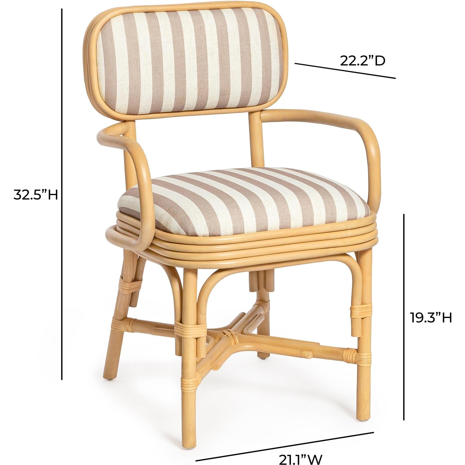 TOV Furniture Dorine Striped Performance Linen & Rattan Dining Armchair
