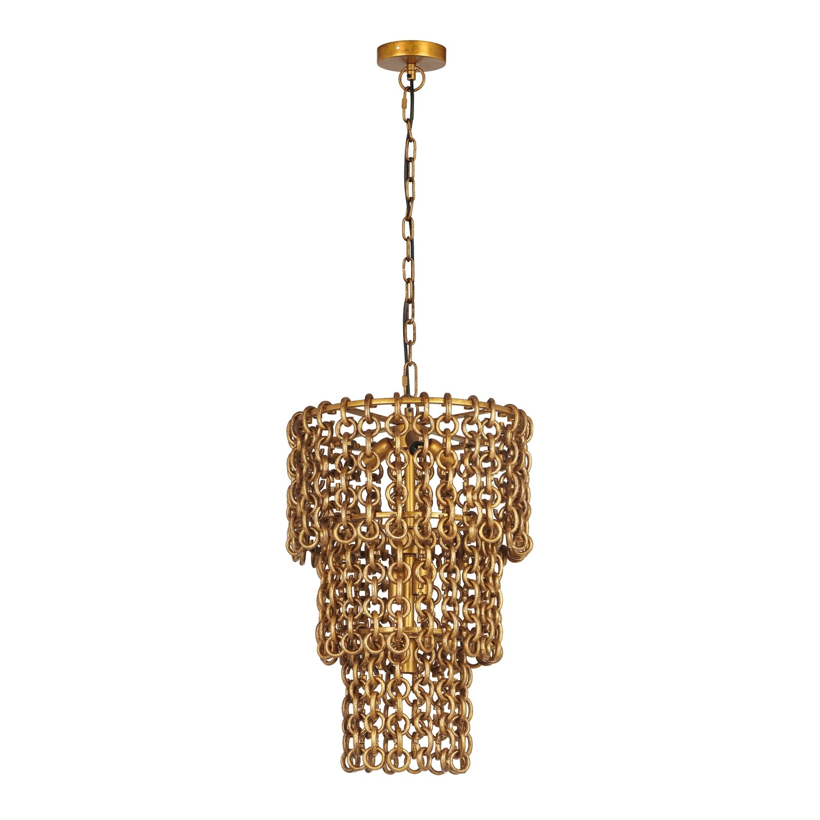 TOV Furniture Nirsa Brass Chain Link 3-Tier Chandelier