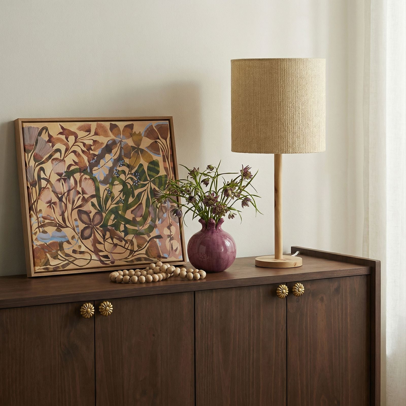 TOV Furniture Lamia Natural Burl and Raffia Contract-Grade Table Lamp