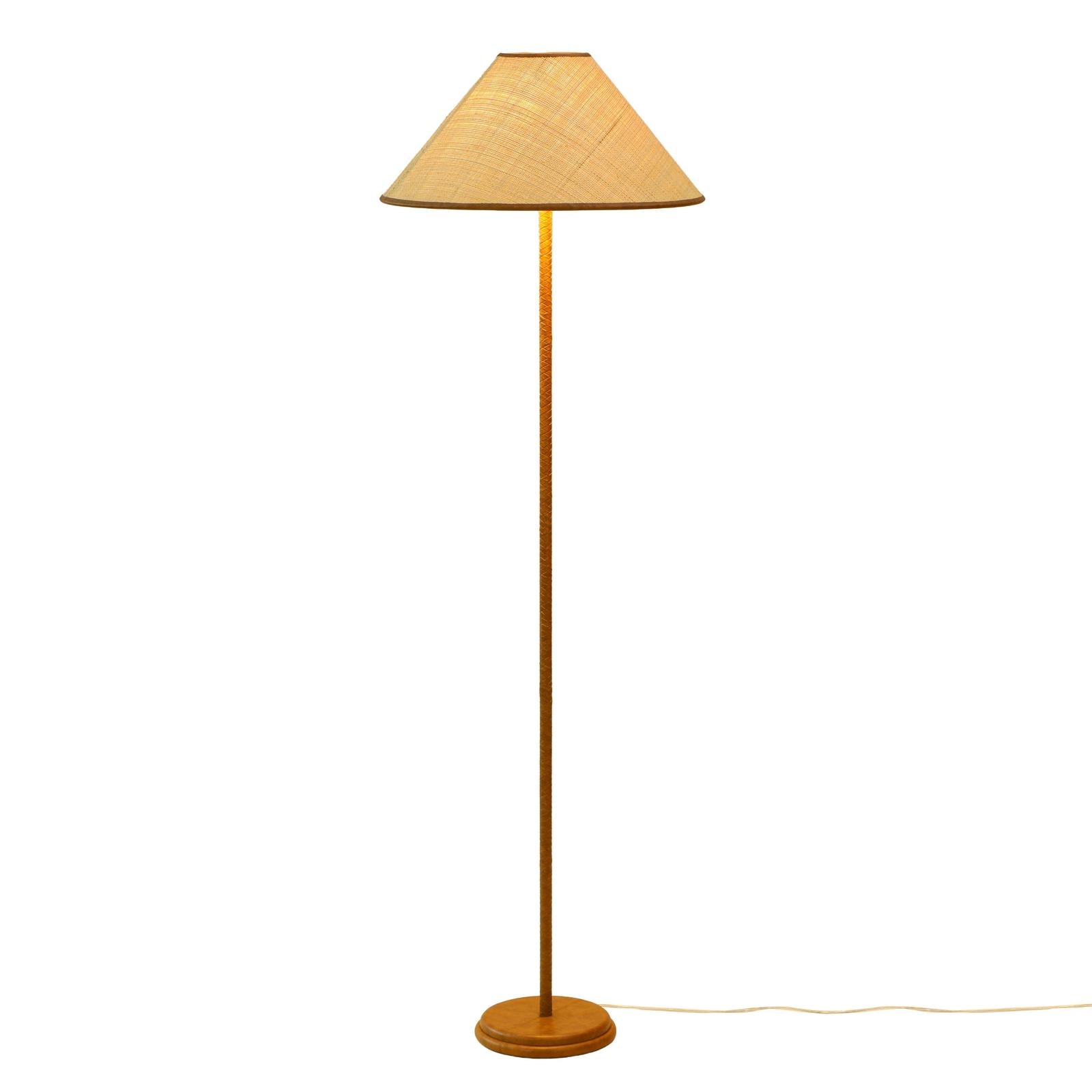 TOV Furniture Keria Natural Vegan Leather and Raffia Contract-Grade Floor Lamp