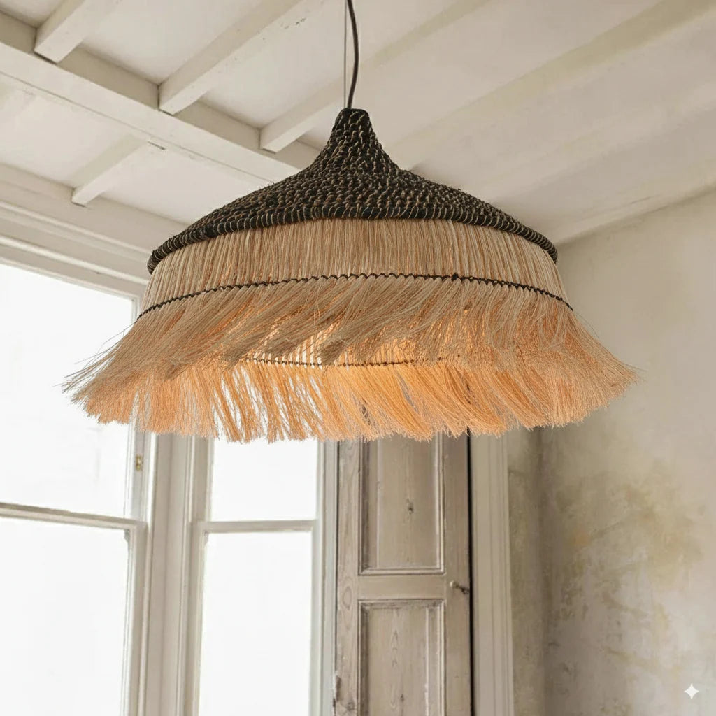 TOV Furniture Sula Natural and Black Upcycled Abaca Pendant Lamp