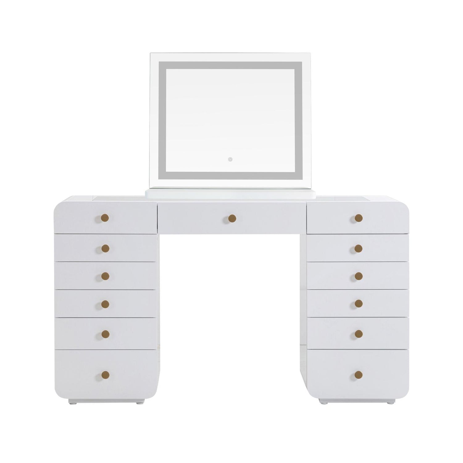 TOV Furniture Hollywood 56" White Desk with LED Panel Vanity Mirror