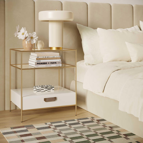 TOV Furniture Darla Cream Glass Nightstand