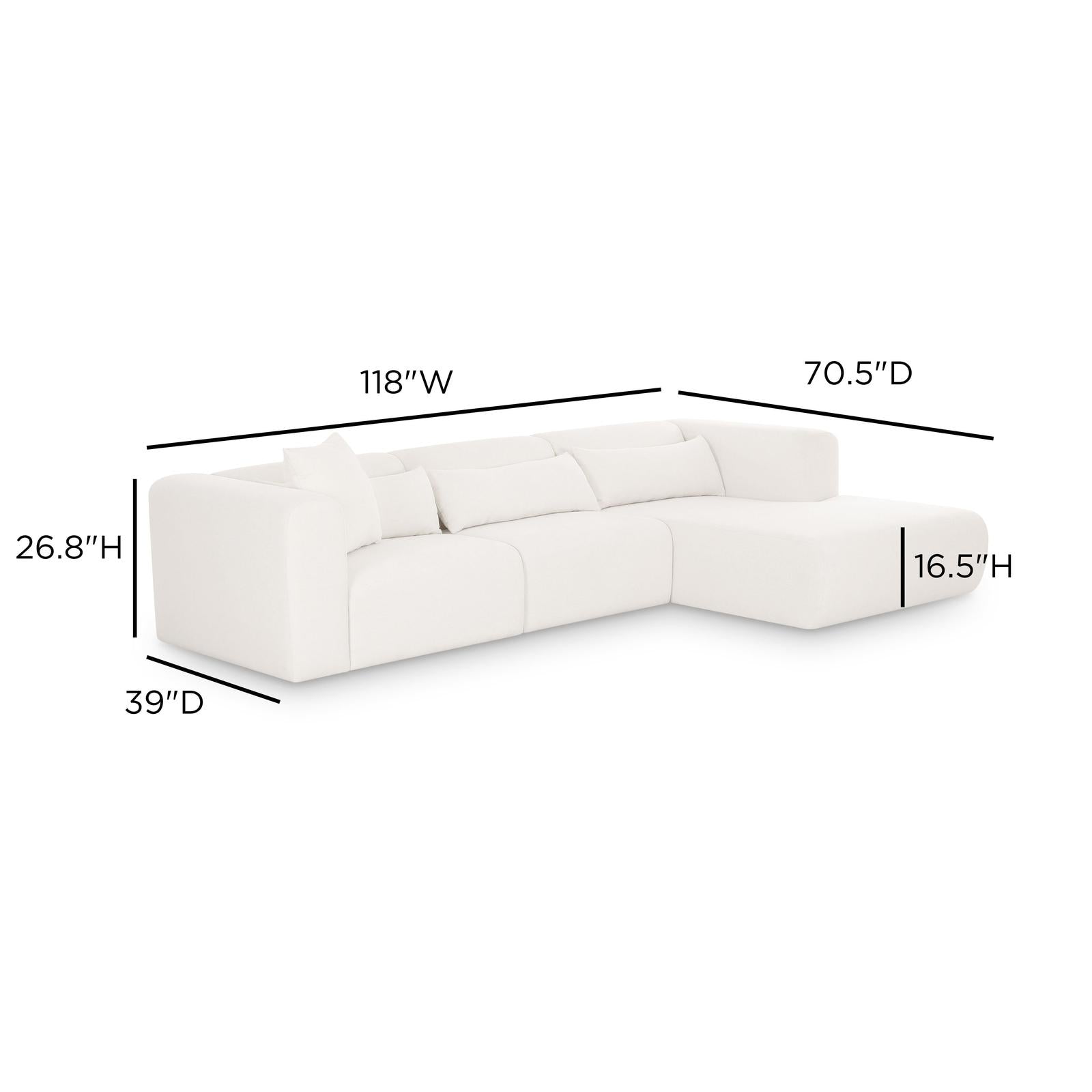 TOV Furniture Tarra 3-Piece Cream Performance Chenille Modular Sectional