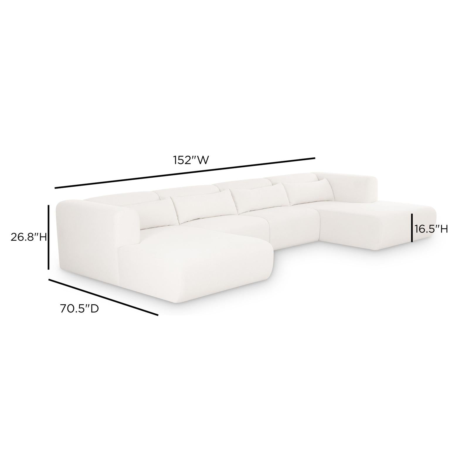TOV Furniture Tarra 4-Piece Cream Performance Chenille Modular U-Sectional