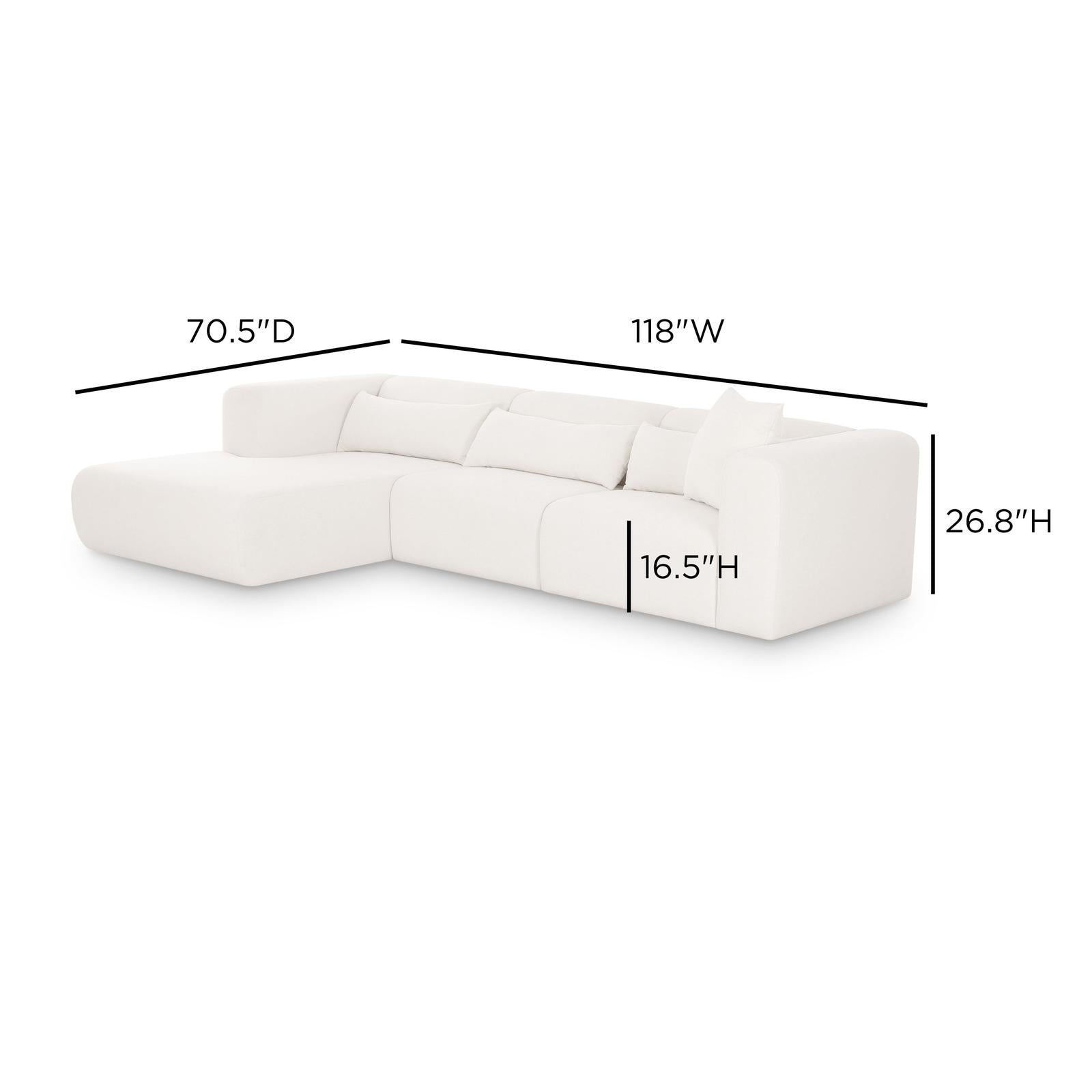 TOV Furniture Tarra 3-Piece Cream Performance Chenille Modular Sectional