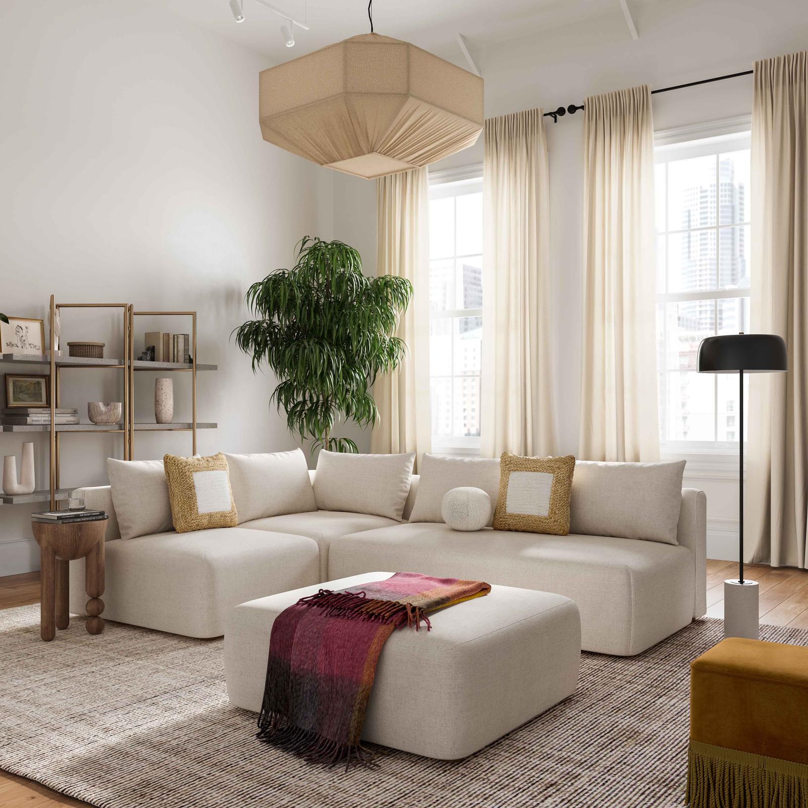 TOV Furniture Hangover Cream Linen 4-Piece Modular Chaise Sectional