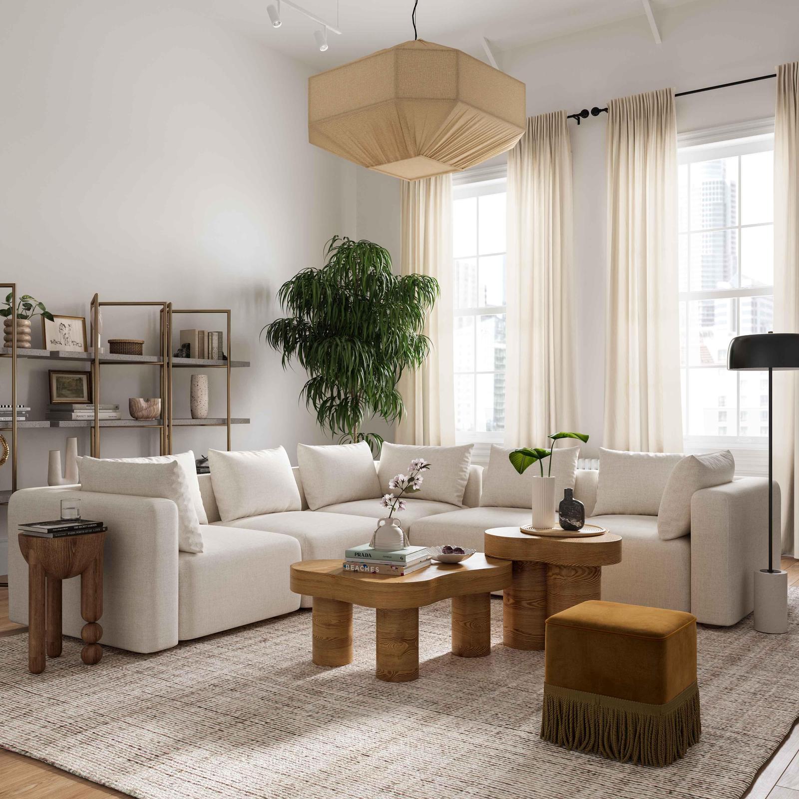 TOV Furniture Hangover Cream Linen 5-Piece Modular L-Sectional