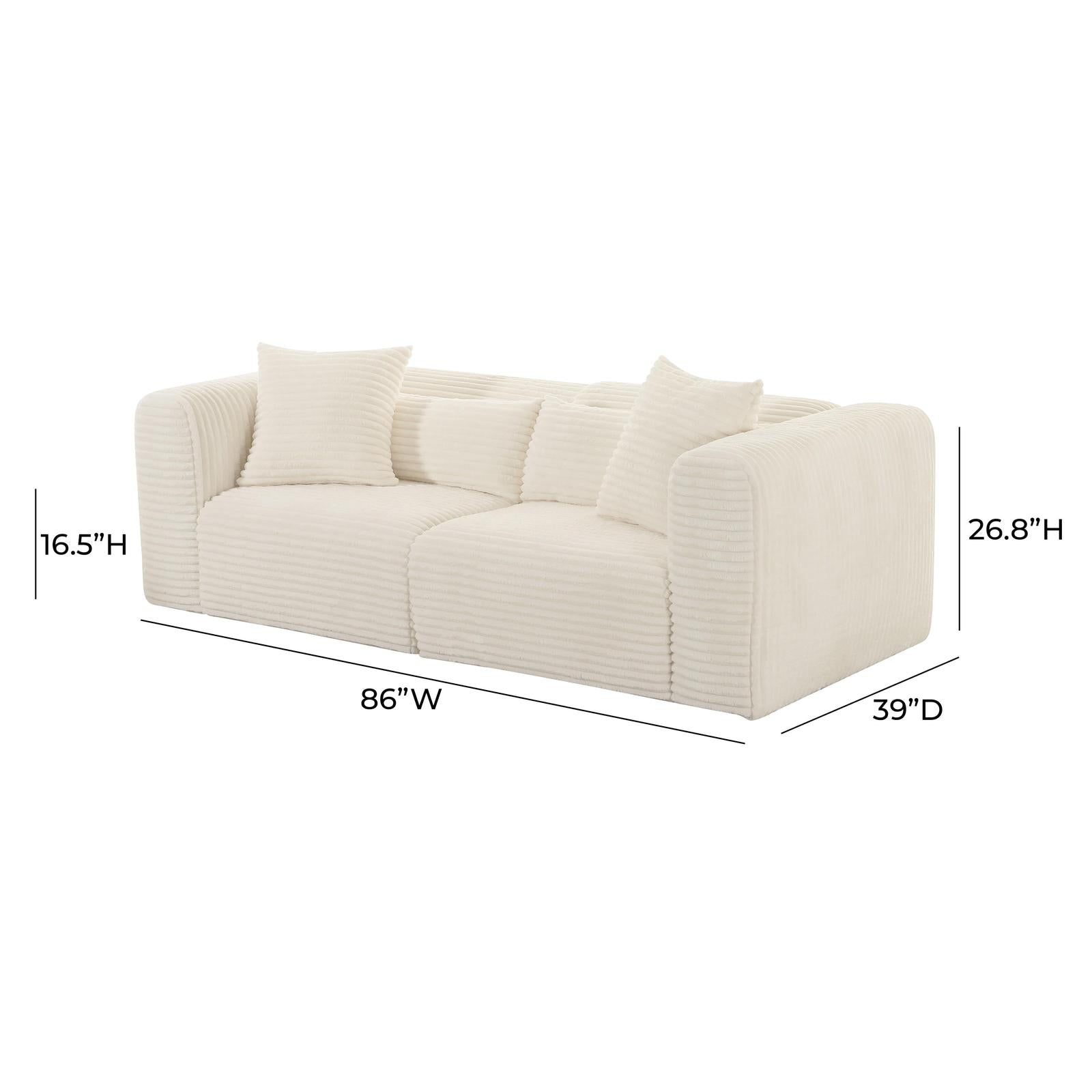 TOV Furniture Tarra Fluffy Oversized Cream Corduroy Modular Loveseat