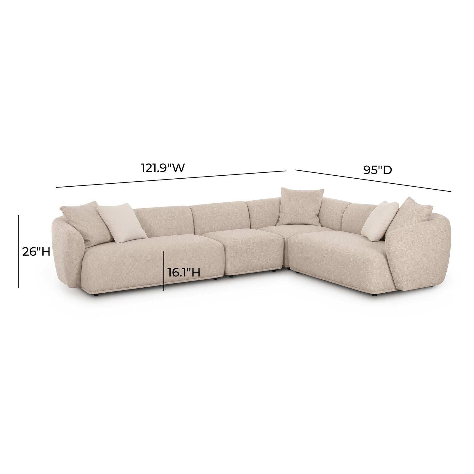 TOV Furniture Sylvie 4-Piece Cream Performance Boucle Sectional