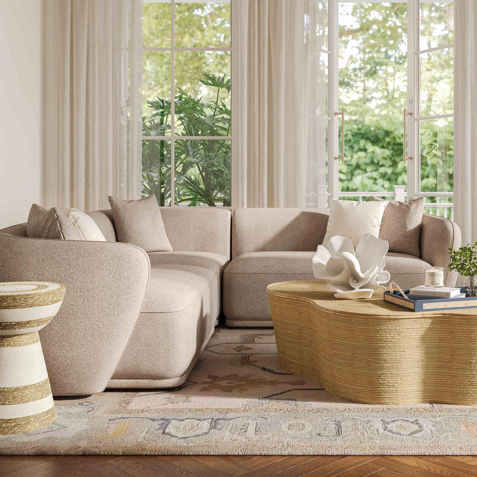 TOV Furniture Sylvie 3-Piece Cream Performance Boucle L-Shaped Sectional