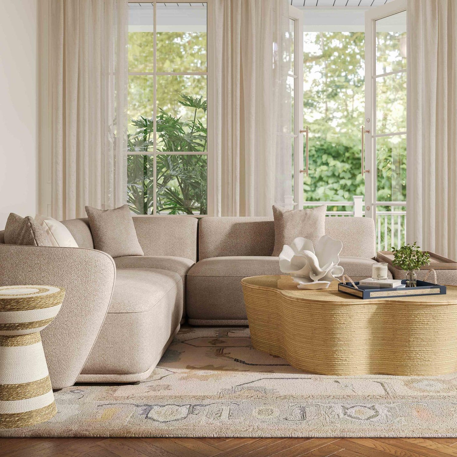 TOV Furniture Sylvie 4-Piece Cream Performance Boucle Chaise Sectional