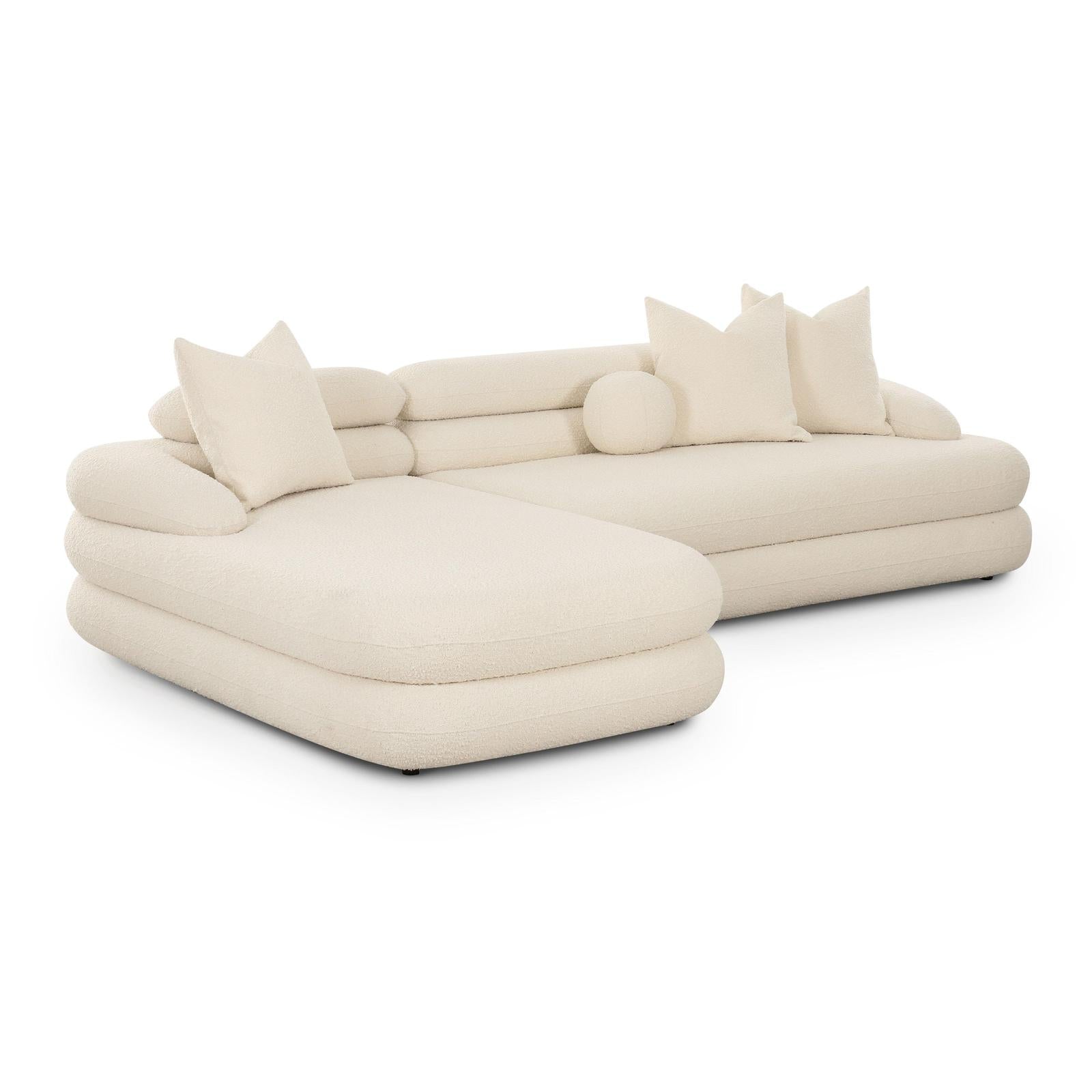 TOV Furniture Lulu 2-Piece Cream Performance Boucle L-Shaped Sectional