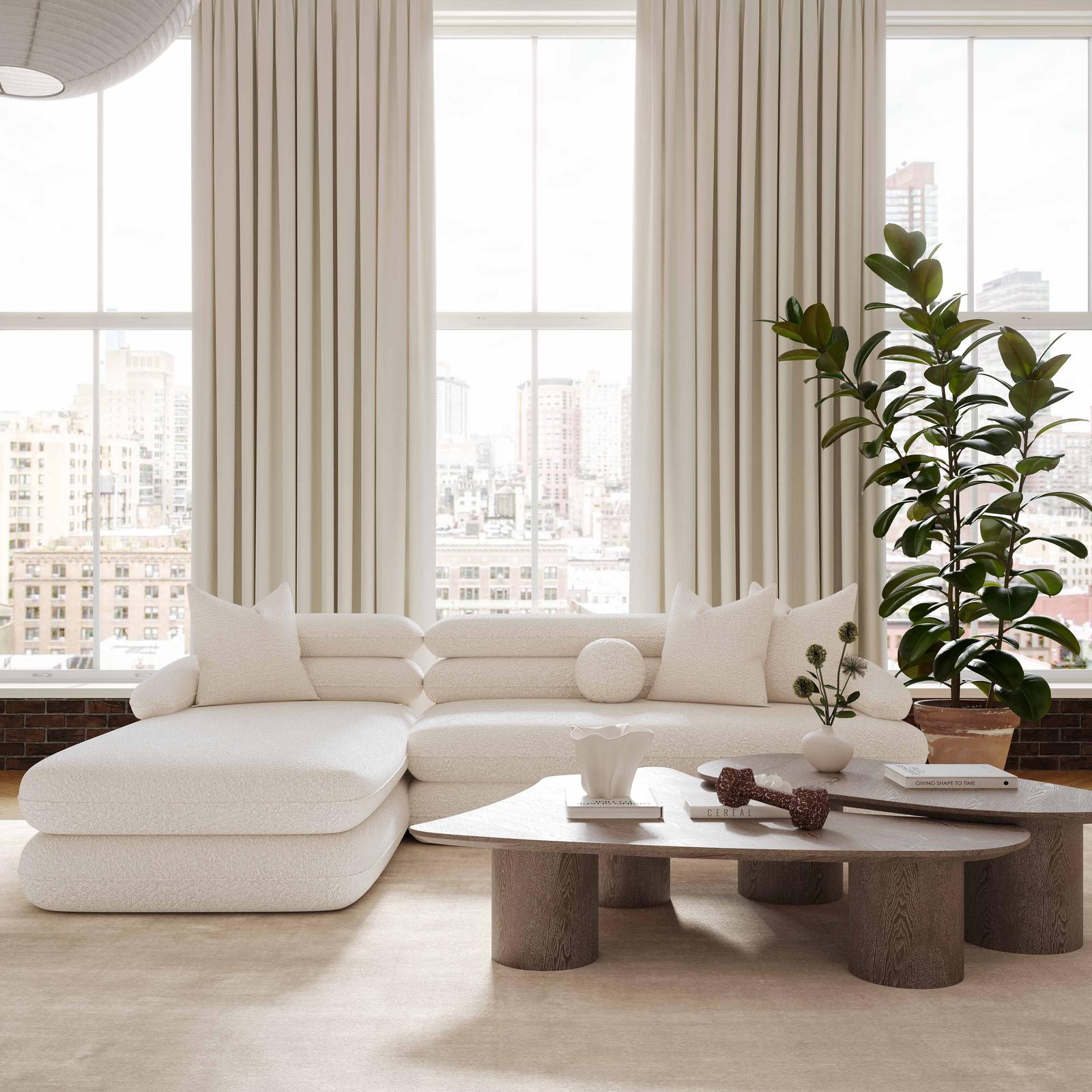 TOV Furniture Lulu 2-Piece Cream Performance Boucle L-Shaped Sectional