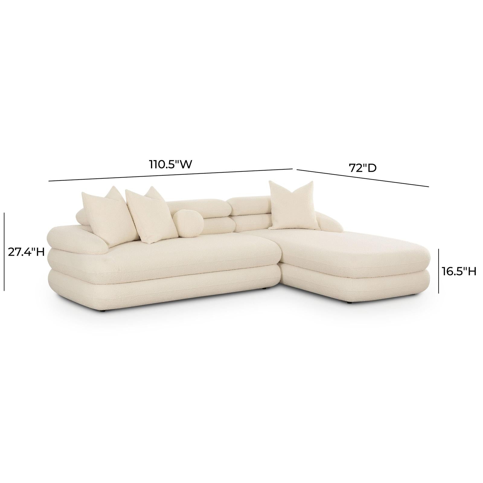 TOV Furniture Lulu 2-Piece Cream Performance Boucle L-Shaped Sectional