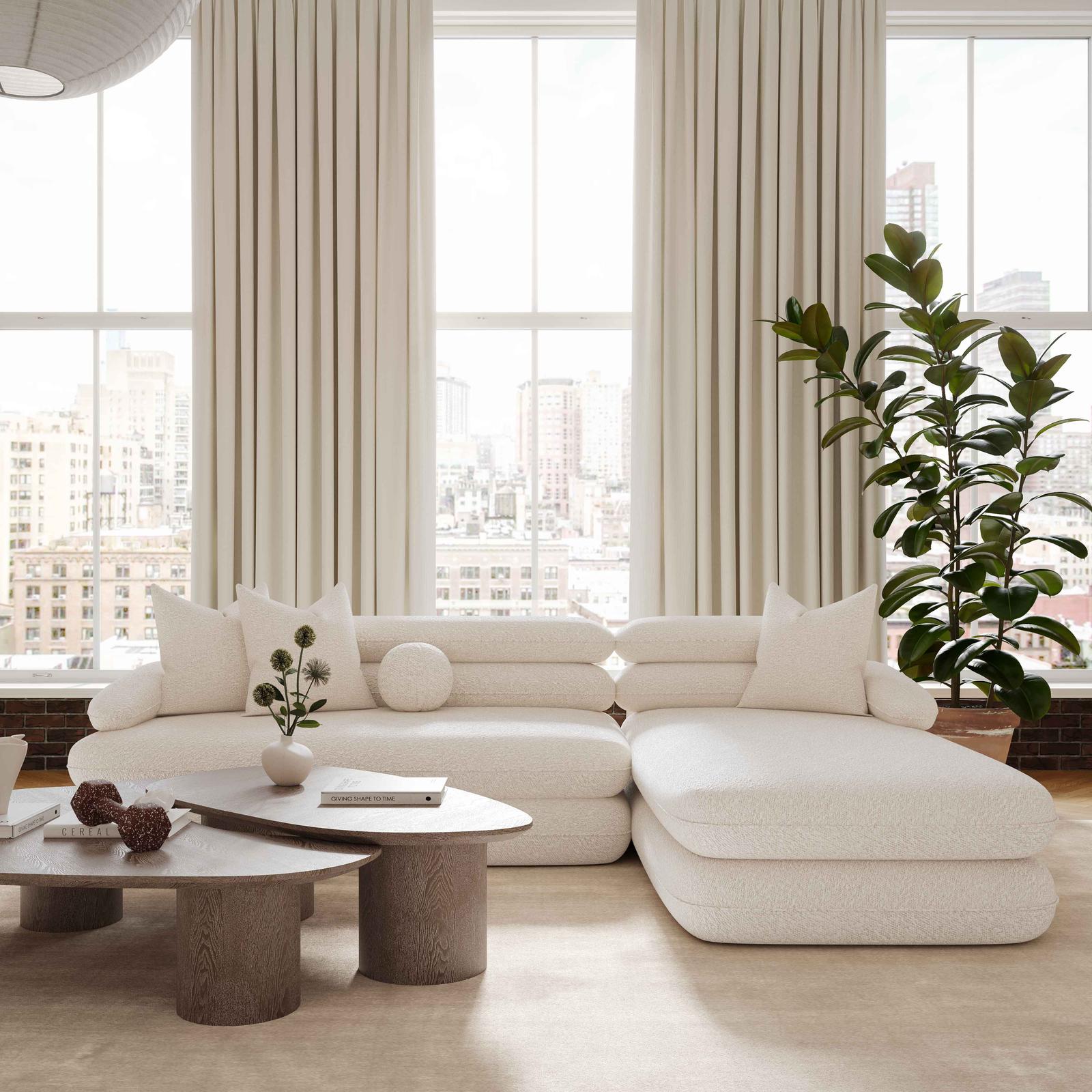 TOV Furniture Lulu 2-Piece Cream Performance Boucle L-Shaped Sectional