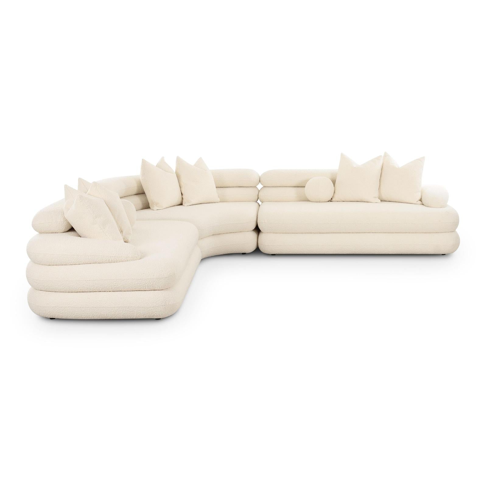 TOV Furniture Lulu 3-Piece Cream Performance Boucle Modular Curved L-Sectional