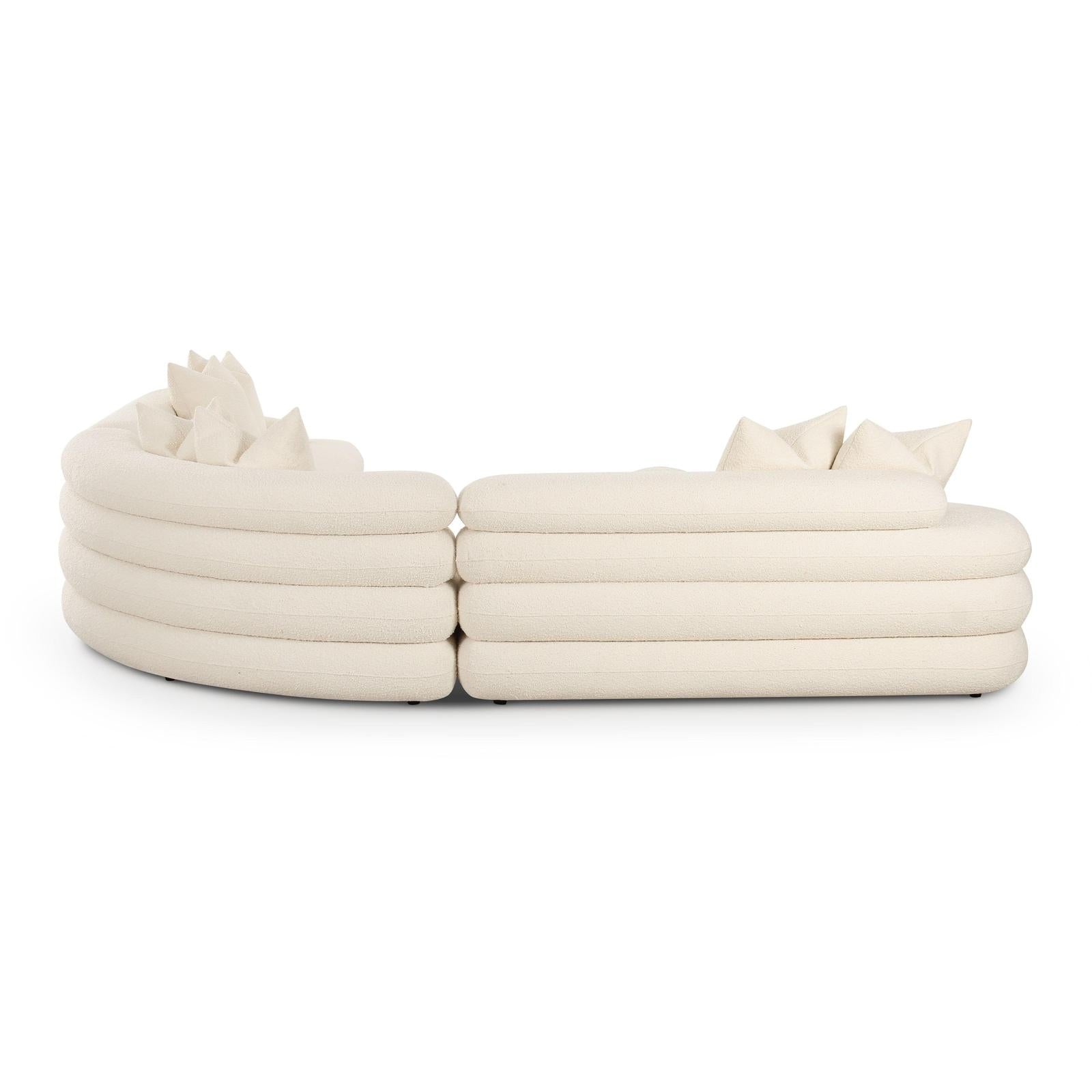 TOV Furniture Lulu 3-Piece Cream Performance Boucle Modular Curved L-Sectional