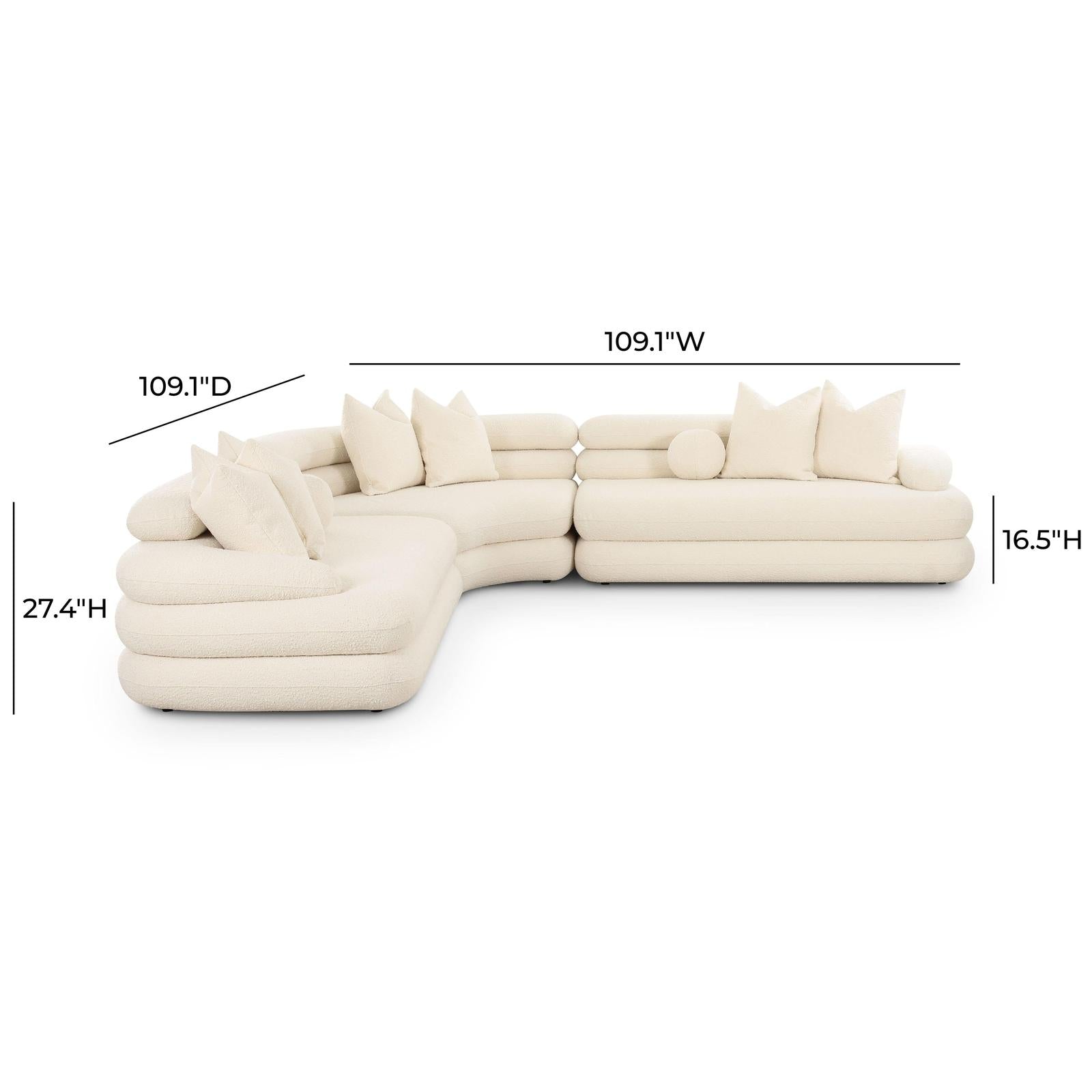 TOV Furniture Lulu 3-Piece Cream Performance Boucle Modular Curved L-Sectional