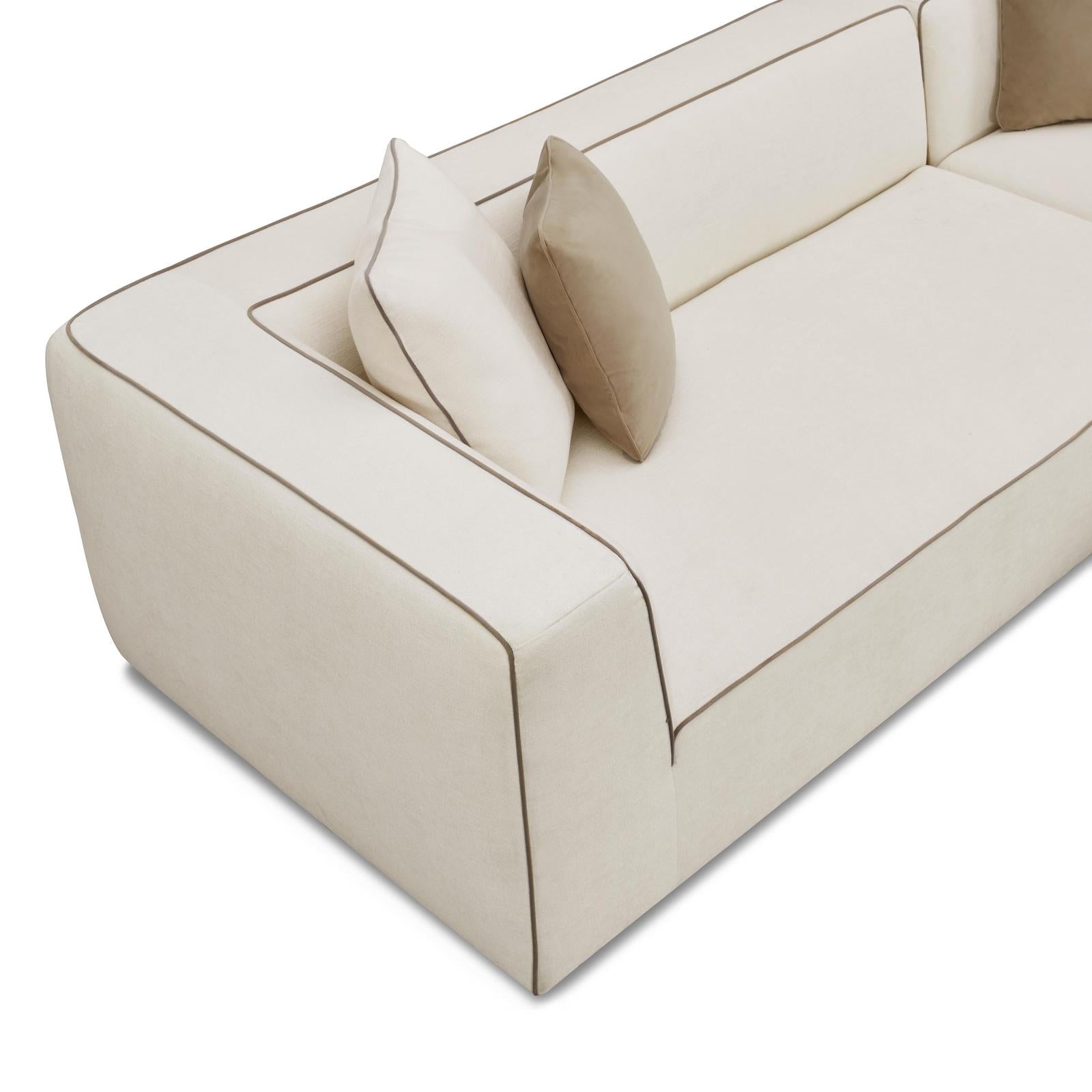 TOV Furniture Tristine 2-Piece Cream Contract-Grade Linen L-Shaped Sectional