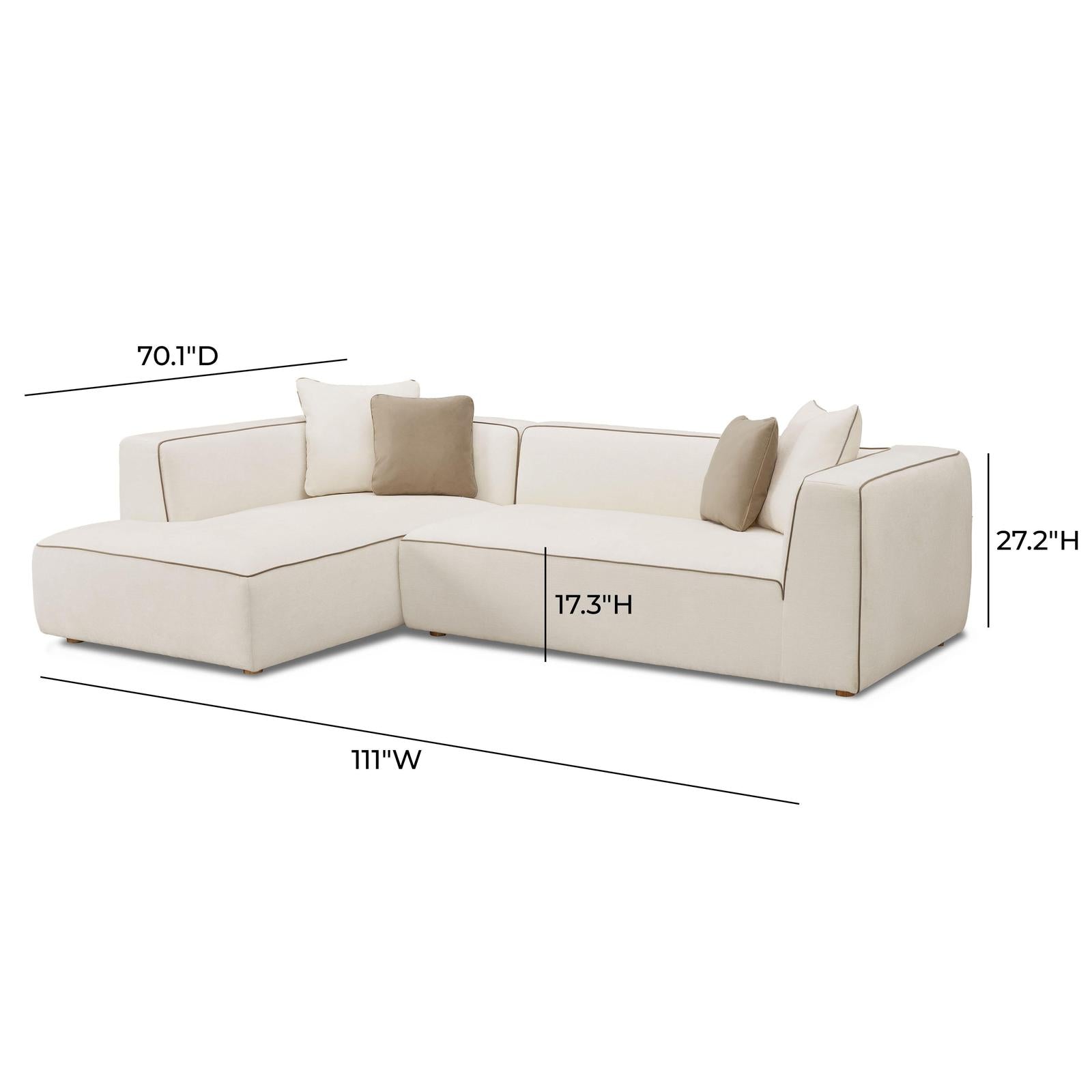 TOV Furniture Tristine 2-Piece Cream Contract-Grade Linen L-Shaped Sectional