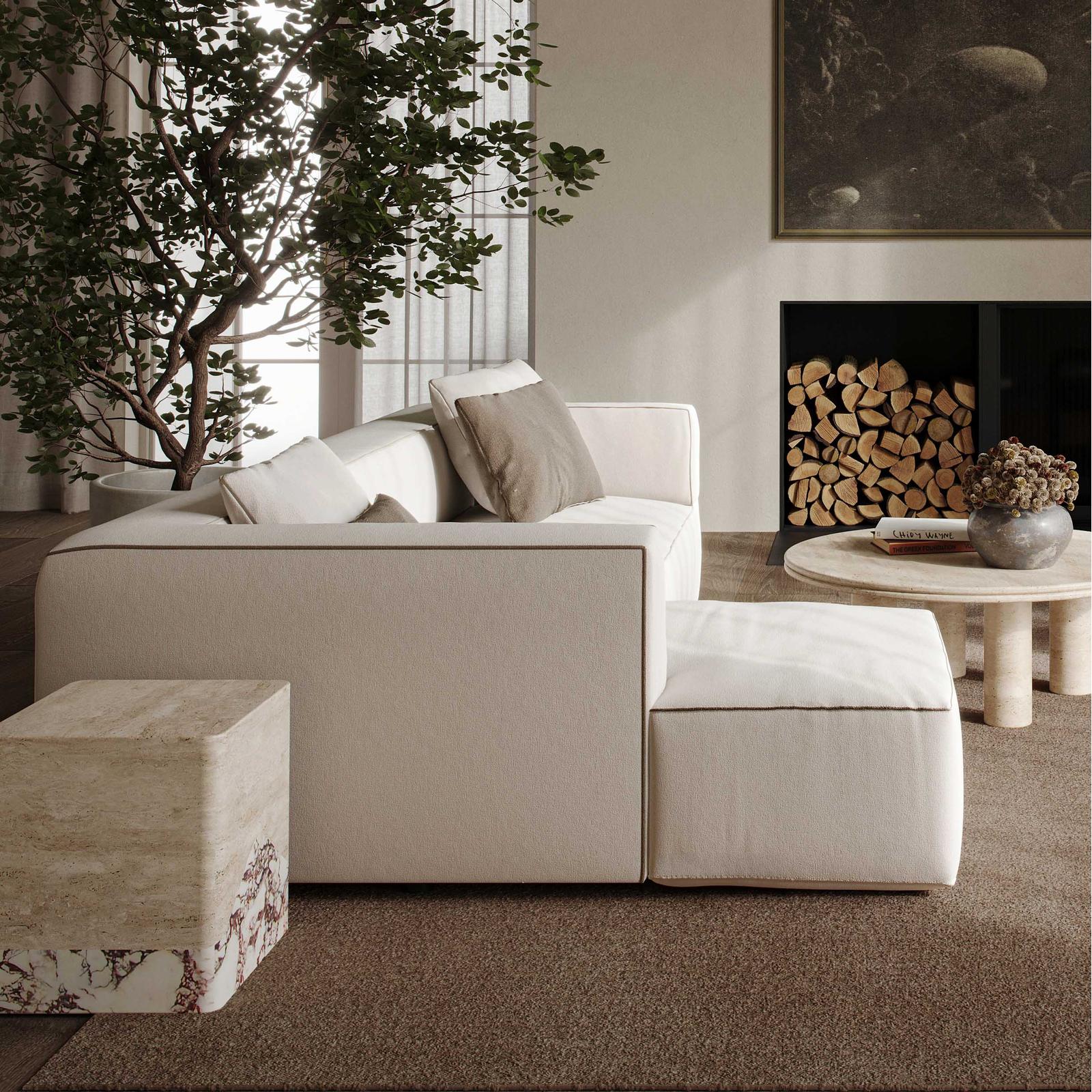 TOV Furniture Tristine 2-Piece Cream Contract-Grade Linen L-Shaped Sectional