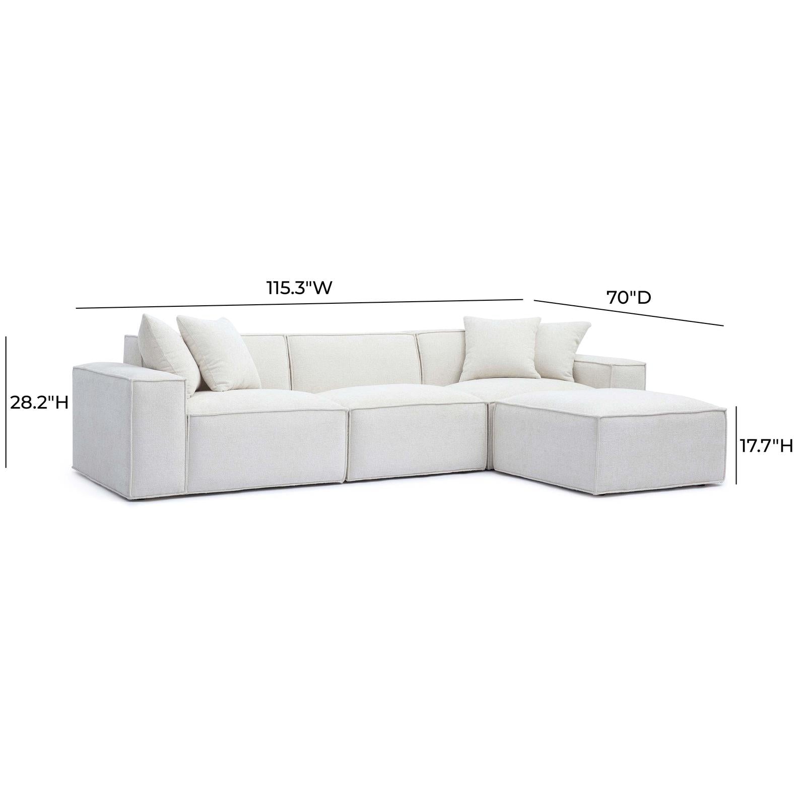 TOV Furniture Mindy 4-Piece Performance Chenille Basketweave Modular Sectional