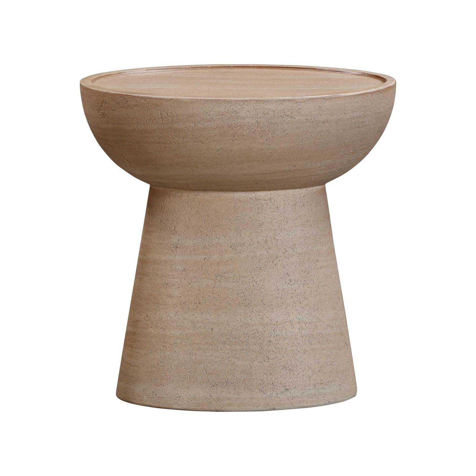 TOV Furniture Eclipse Textured Faux Travertine Indoor / Outdoor Side Table