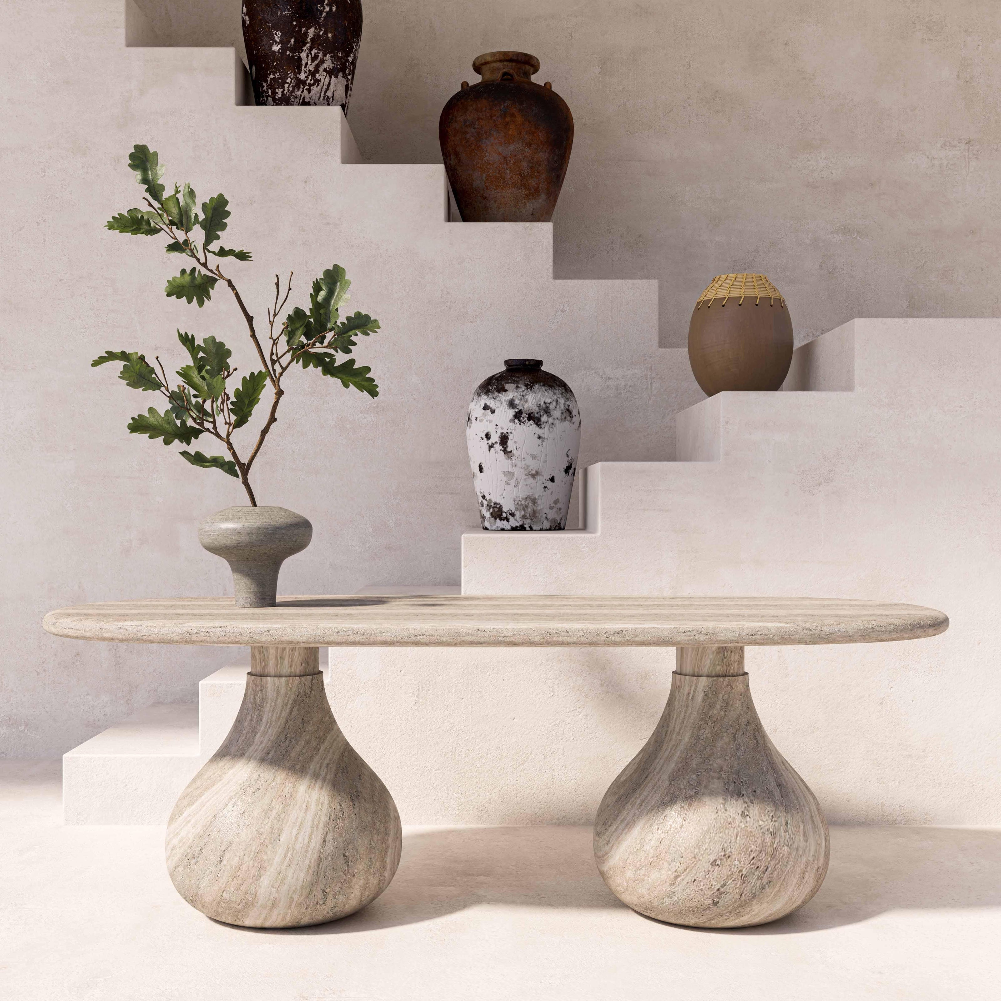 TOV Furniture Smooch Faux Travertine Indoor / Outdoor Pedestal Dining Table