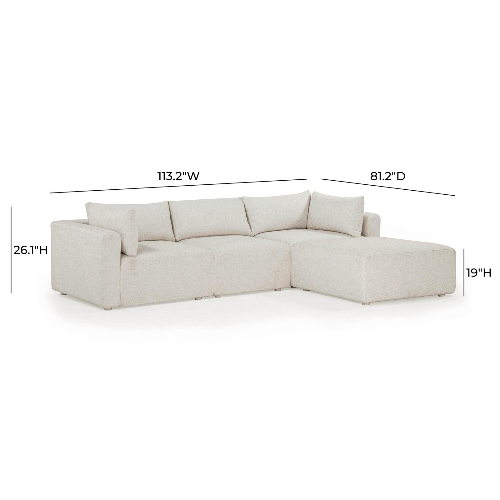 TOV Furniture Hangover 4-Piece Cream Performance Fabric Outdoor Modular Sectional