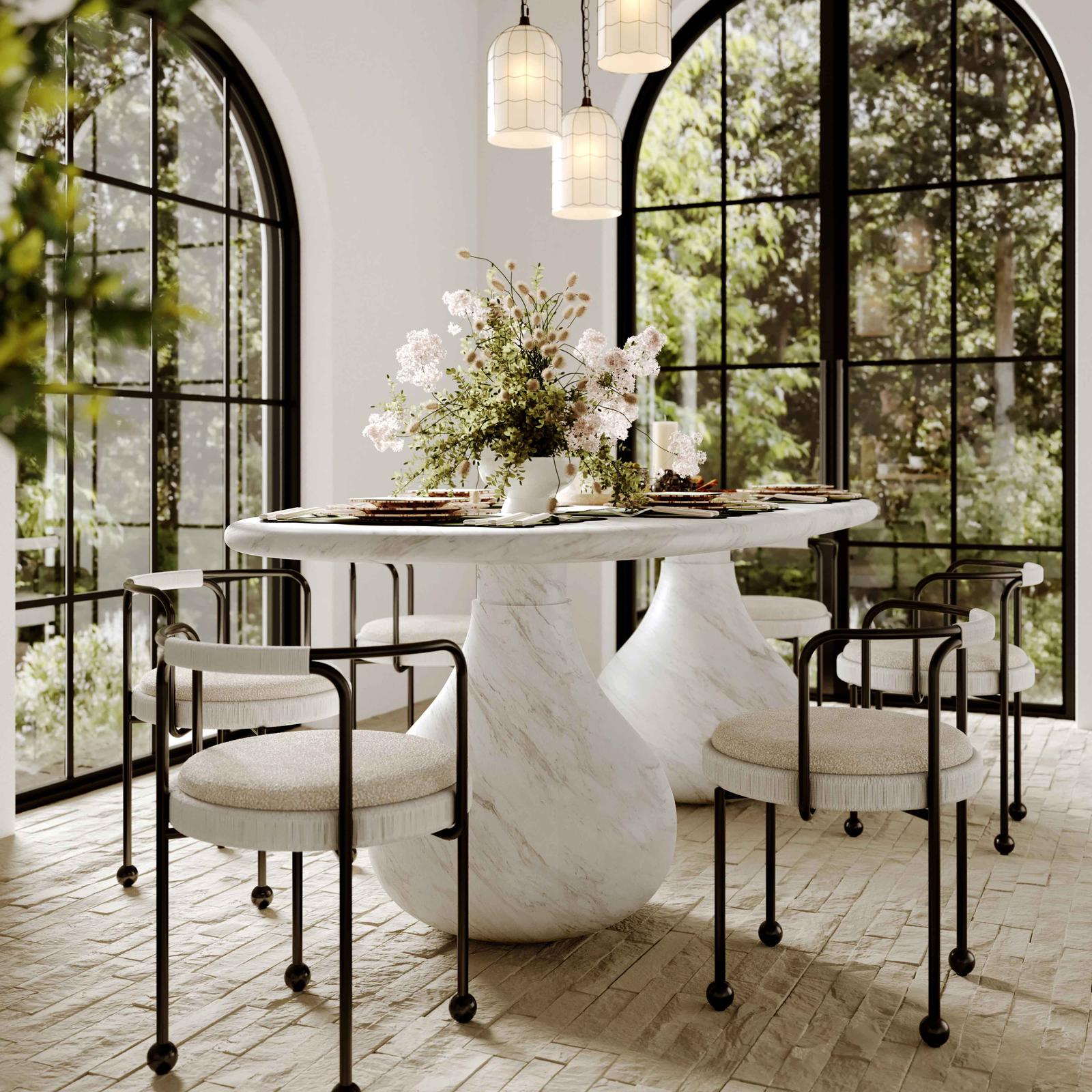 TOV Furniture Smooch Faux Travertine Indoor / Outdoor Pedestal Dining Table