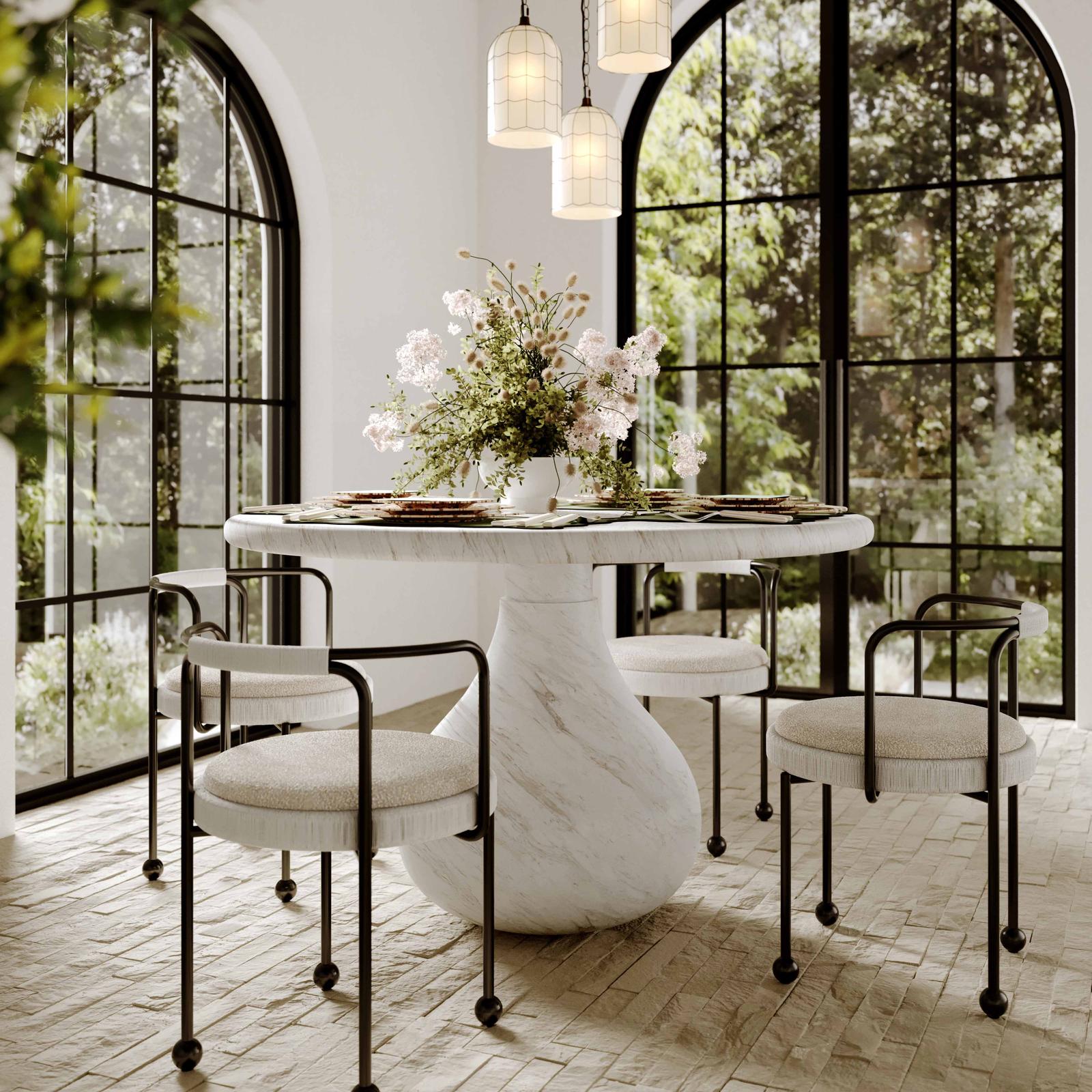 TOV Furniture Smooch Faux Travertine Indoor / Outdoor Pedestal Dining Table