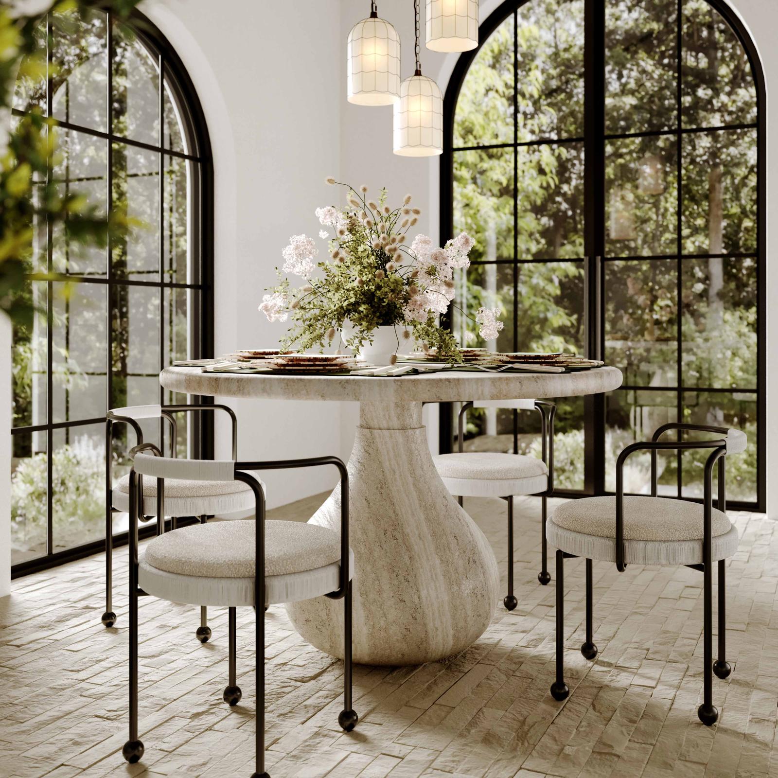 TOV Furniture Smooch Faux Travertine Indoor / Outdoor Pedestal Dining Table