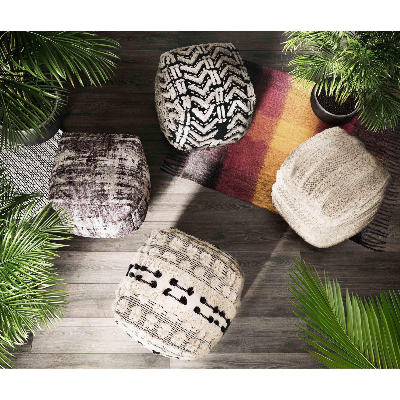 TOV Furniture Yorba Beige Cotton Pouf