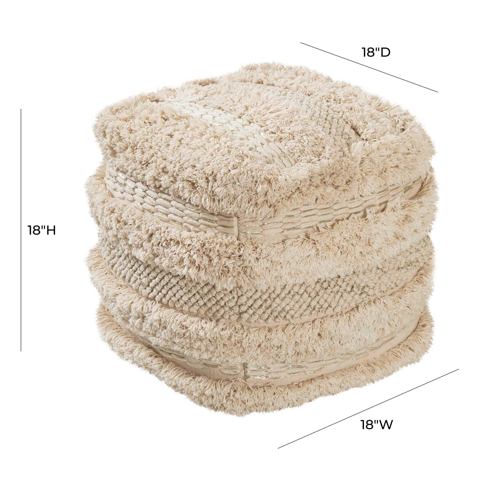TOV Furniture Yorba Beige Cotton Pouf