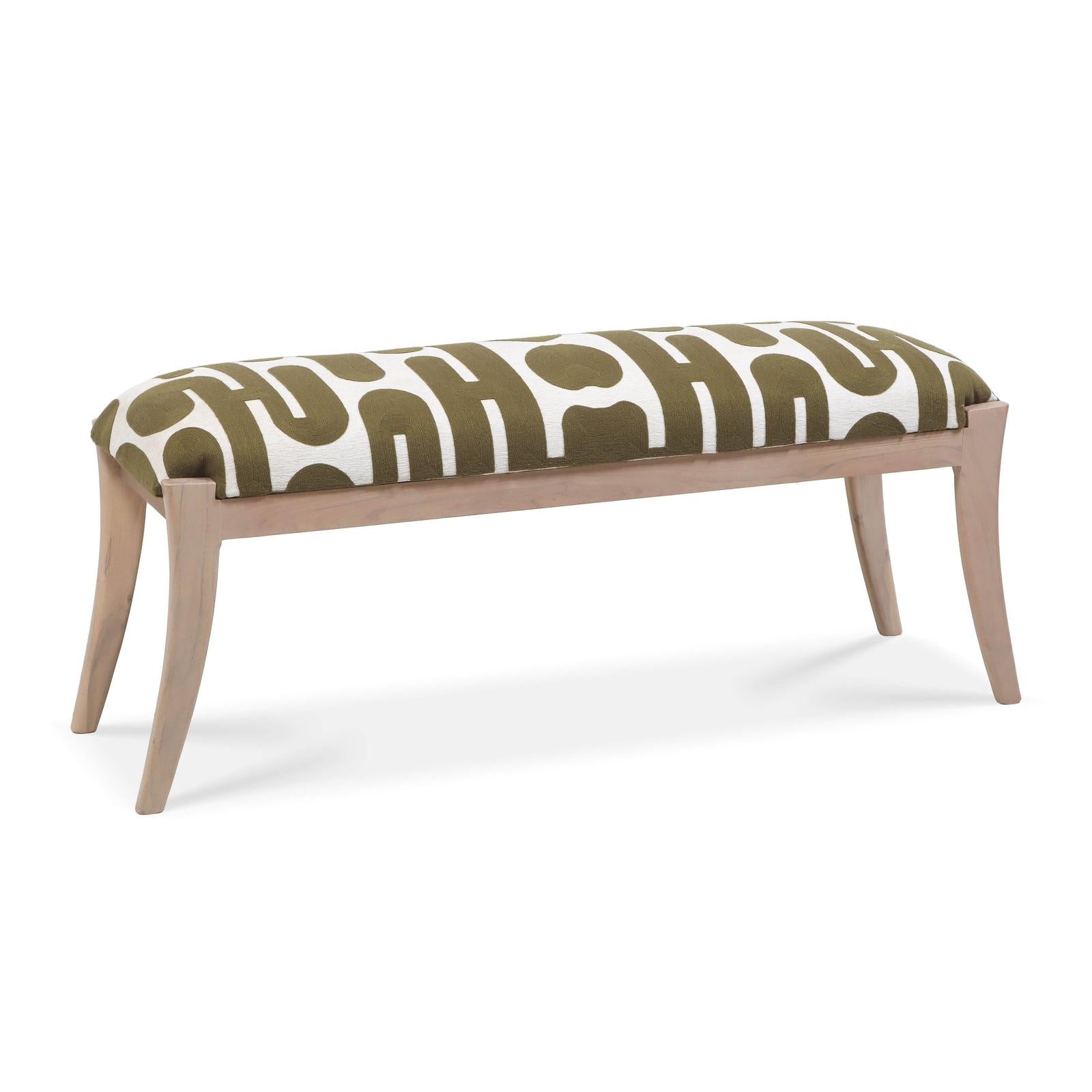 TOV Furniture Arielle Olive & White Embroidered Bench