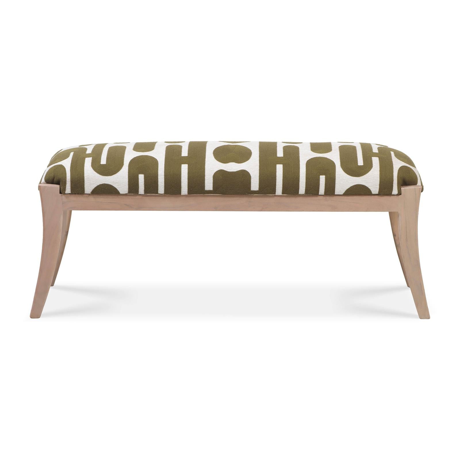 TOV Furniture Arielle Olive & White Embroidered Bench