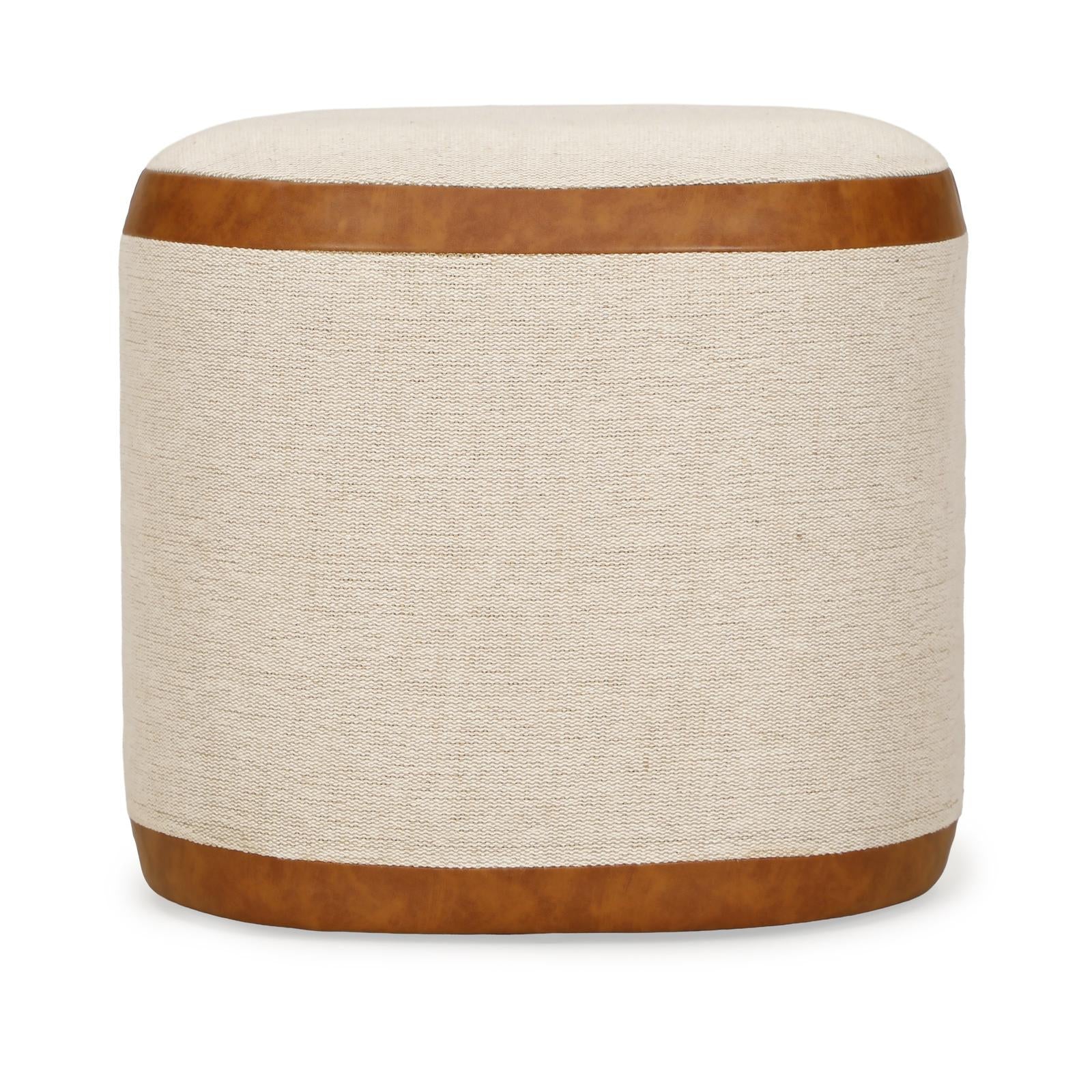 TOV Furniture Huche Cotton Jute and Vegan Leather Oval Contract-Grade Pouf